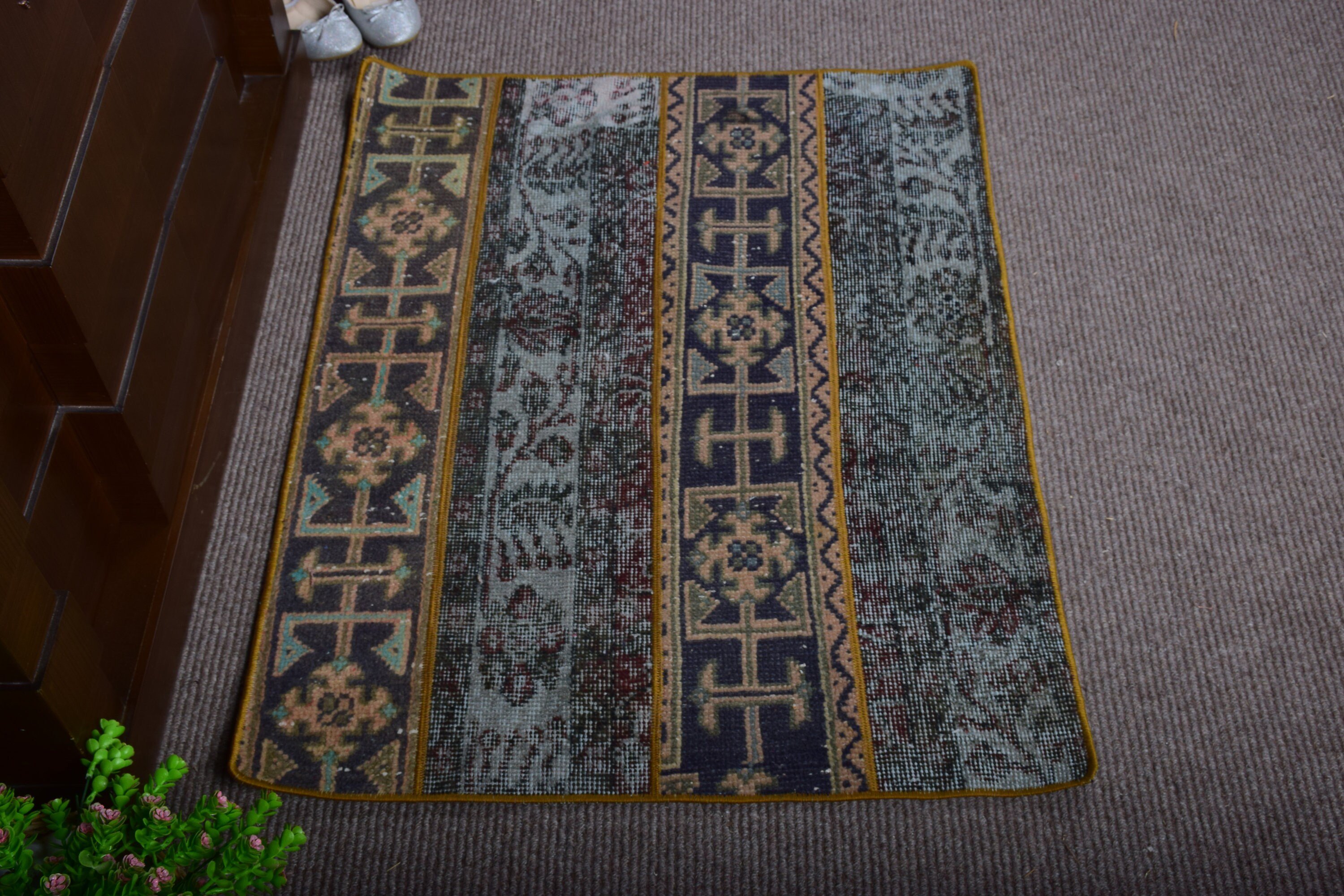 Orange Oriental Rugs, Turkish Rug, Vintage Rugs, Aztec Rugs, Door Mat Rugs, Bedroom Rug, 2.5x3.2 ft Small Rug, Floor Rug, Moroccan Rug