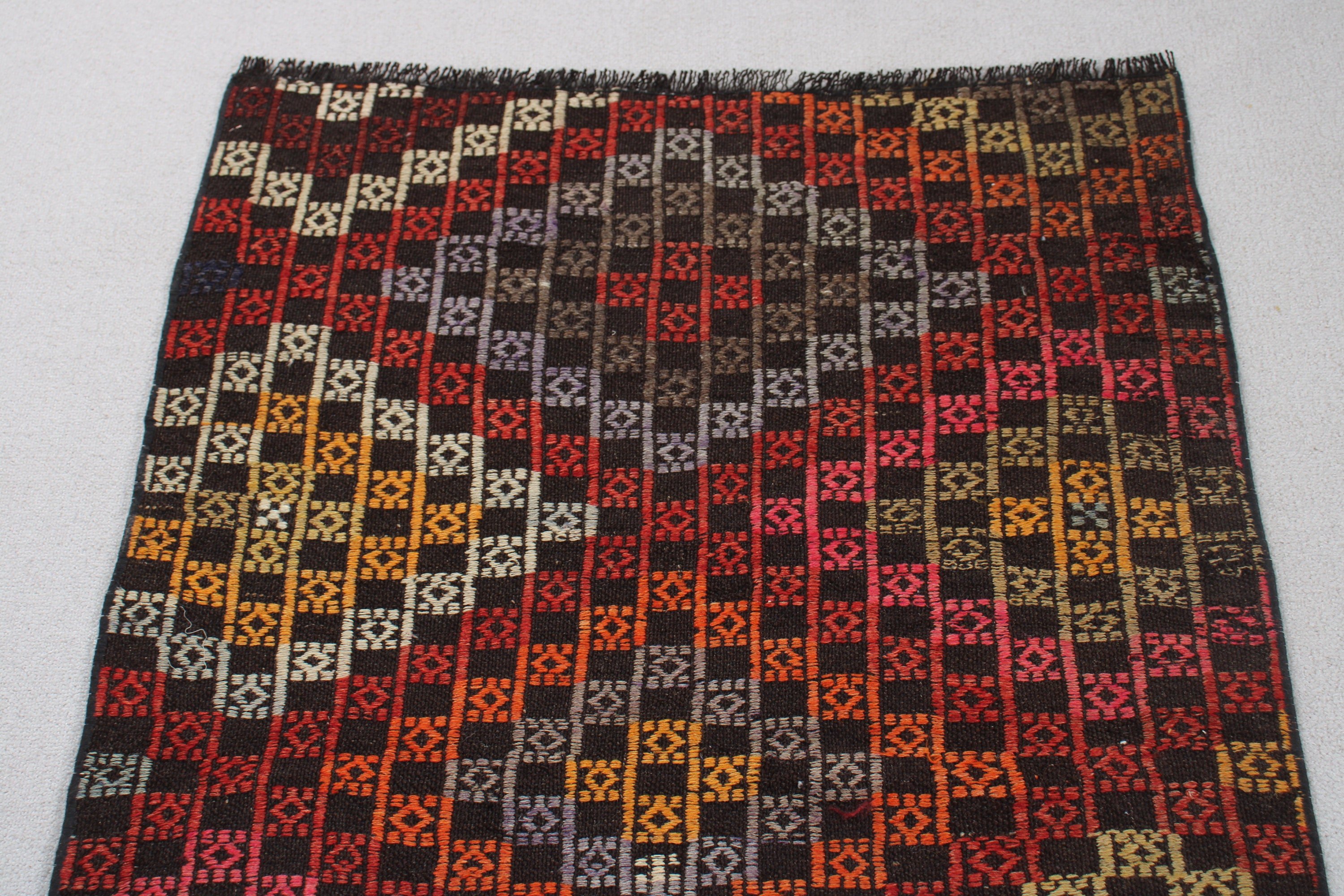 Nötr Halı, Koridor Halıları, Modern Halılar, 2,8x7,9 ft Yolluk Halıları, Türk Halıları, Vintage Halı, Kilim, Kahverengi Geometrik Halı, Mutfak Halısı