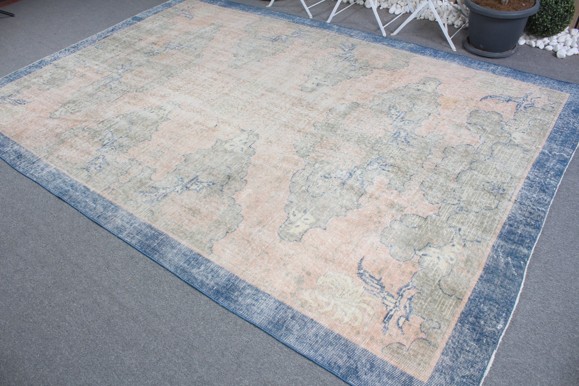 6.9x10.1 ft Large Rug, Salon Rug, Custom Rug, Bedroom Rug, Blue Oriental Rugs, Oushak Rug, Turkish Rugs, Vintage Rugs