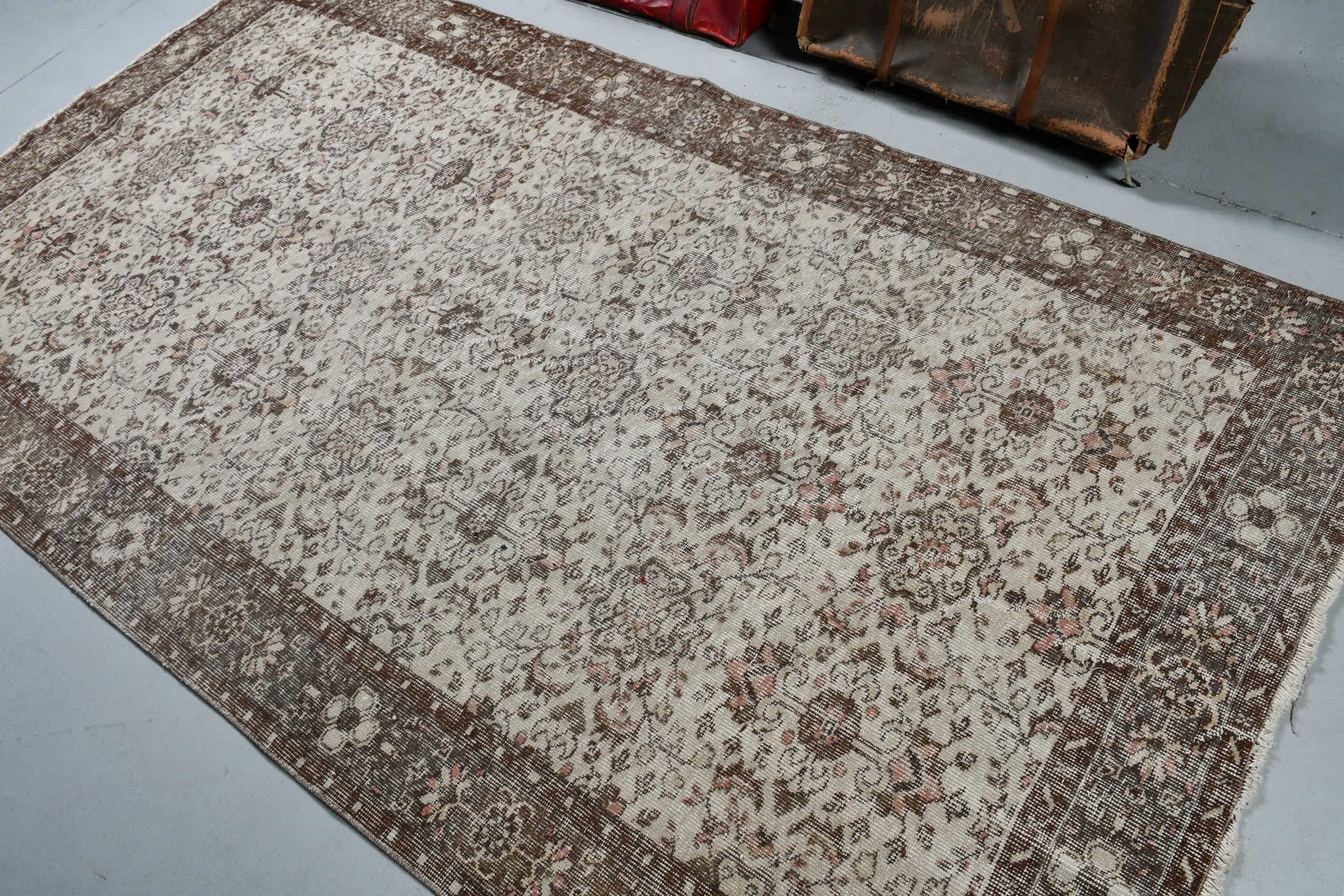 Türk Halısı, Kahverengi Fas Halısı, Oushak Halısı, Salon Halısı, Vintage Halı, Yemek Odası Halısı, Aztek Halısı, Yatak Odası Halısı, 4,7x8,7 ft Büyük Halı