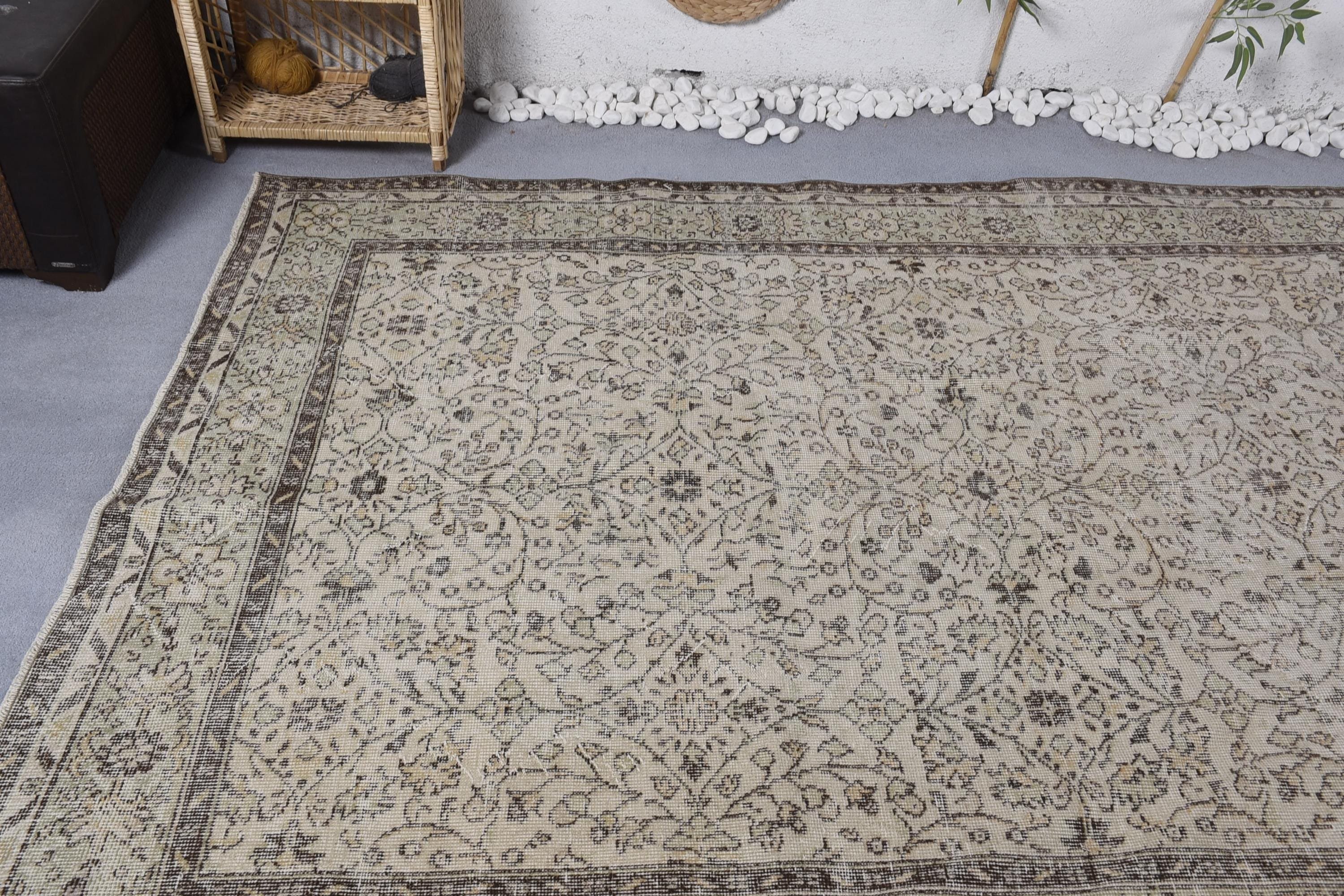 Bej Oushak Halılar, Antika Halı, Vintage Halı, Türk Halısı, Büyük Boho Halıları, 6x9.6 ft Büyük Halı, Nötr Halı, Modern Halılar, Büyük Vintage Halı