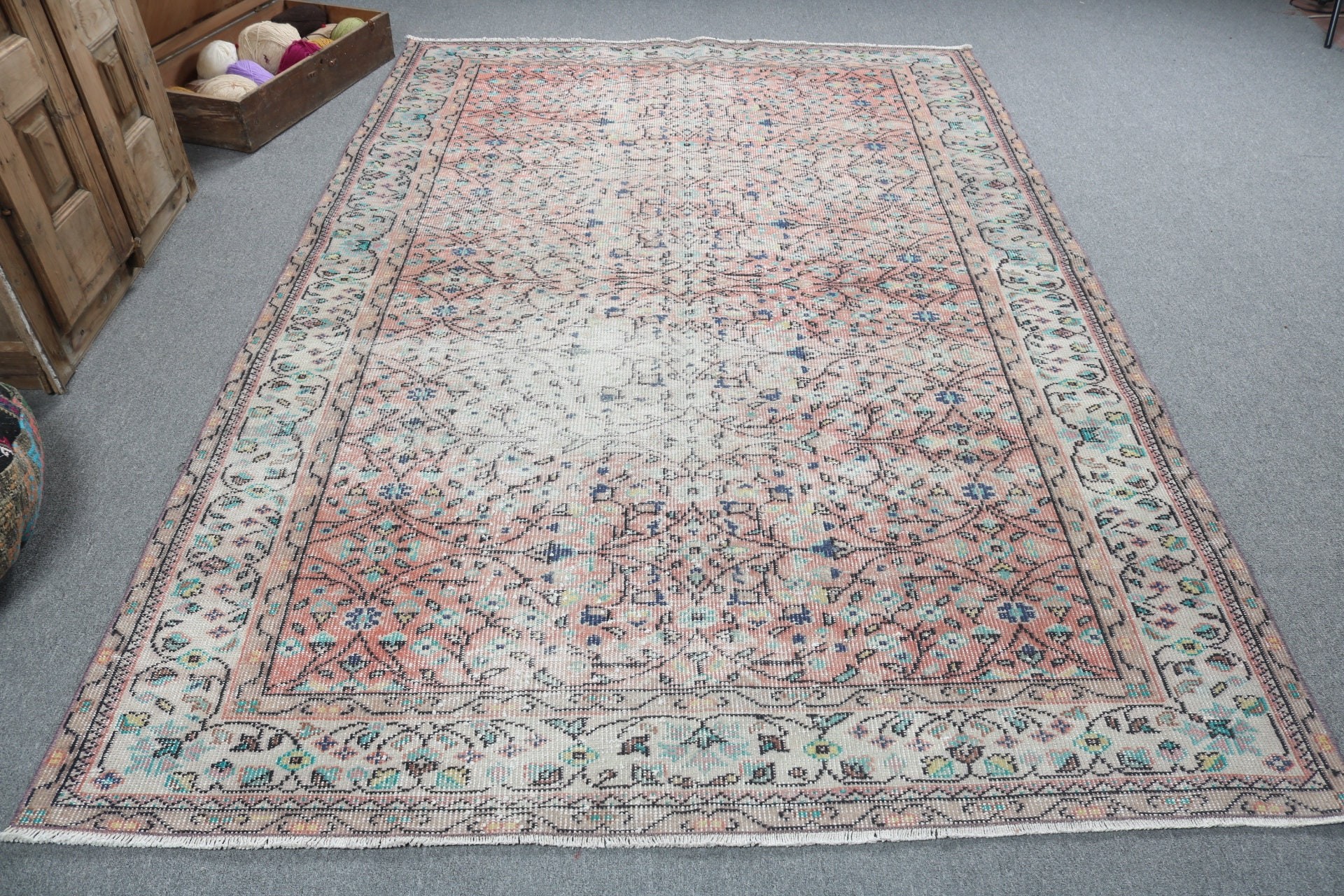 Türk Halısı, Oturma Odası Halıları, 6.1x9.1 ft Büyük Halılar, Büyük Oushak Halısı, El Dokuma Halıları, Pembe Oushak Halıları, Vintage Halı, Oushak Halıları