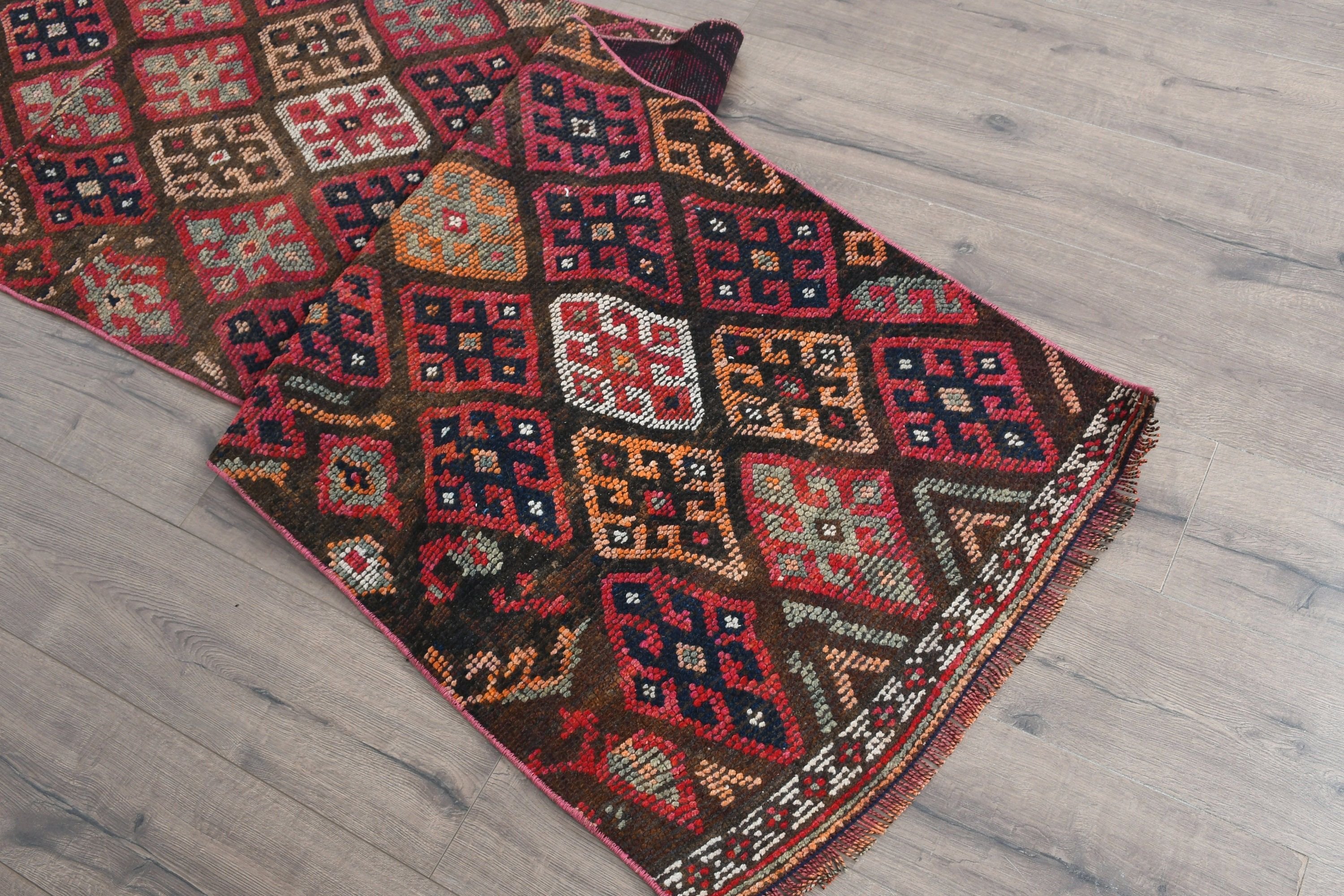 Hallway Rugs, Rugs for Stair, Anatolian Rug, Vintage Rugs, 2.4x10 ft Runner Rug, Corridor Rug, Red Wool Rugs, Turkish Rugs, Kitchen Rug