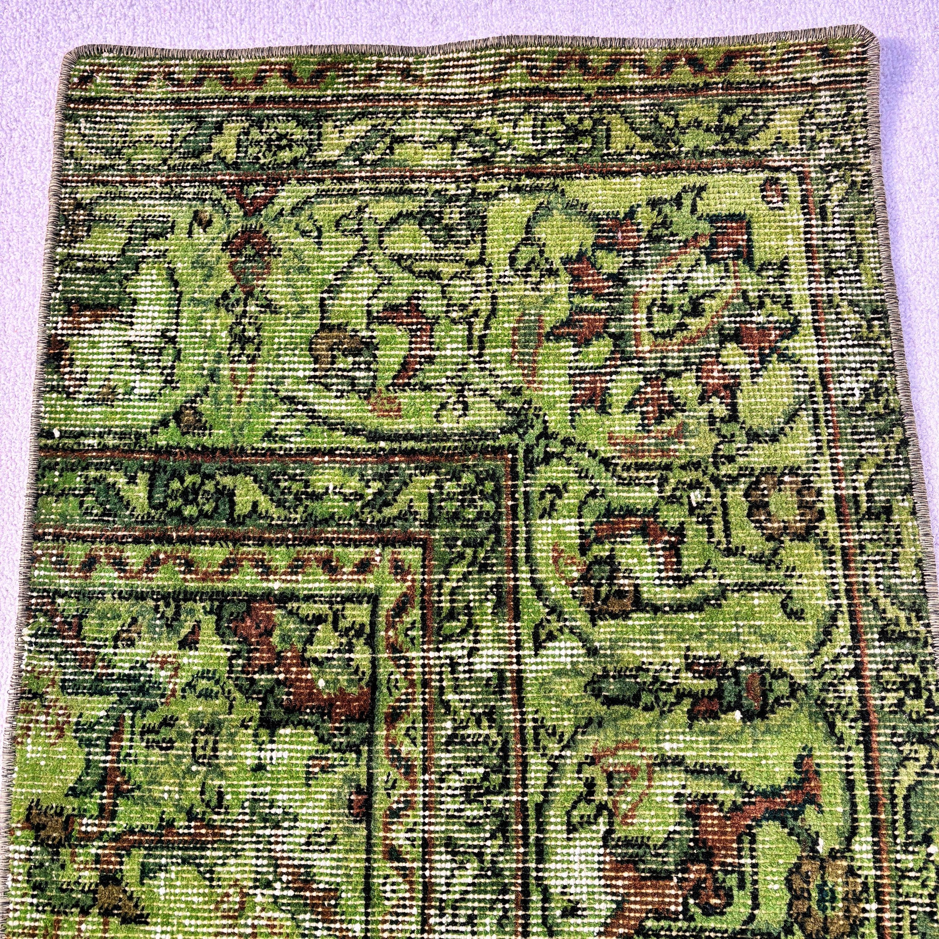 Office Rug, Green Geometric Rugs, Modern Rug, Turkish Rug, Moroccan Rugs, 1.6x3.4 ft Small Rugs, Car Mat Rug, Small Area Rug, Vintage Rugs