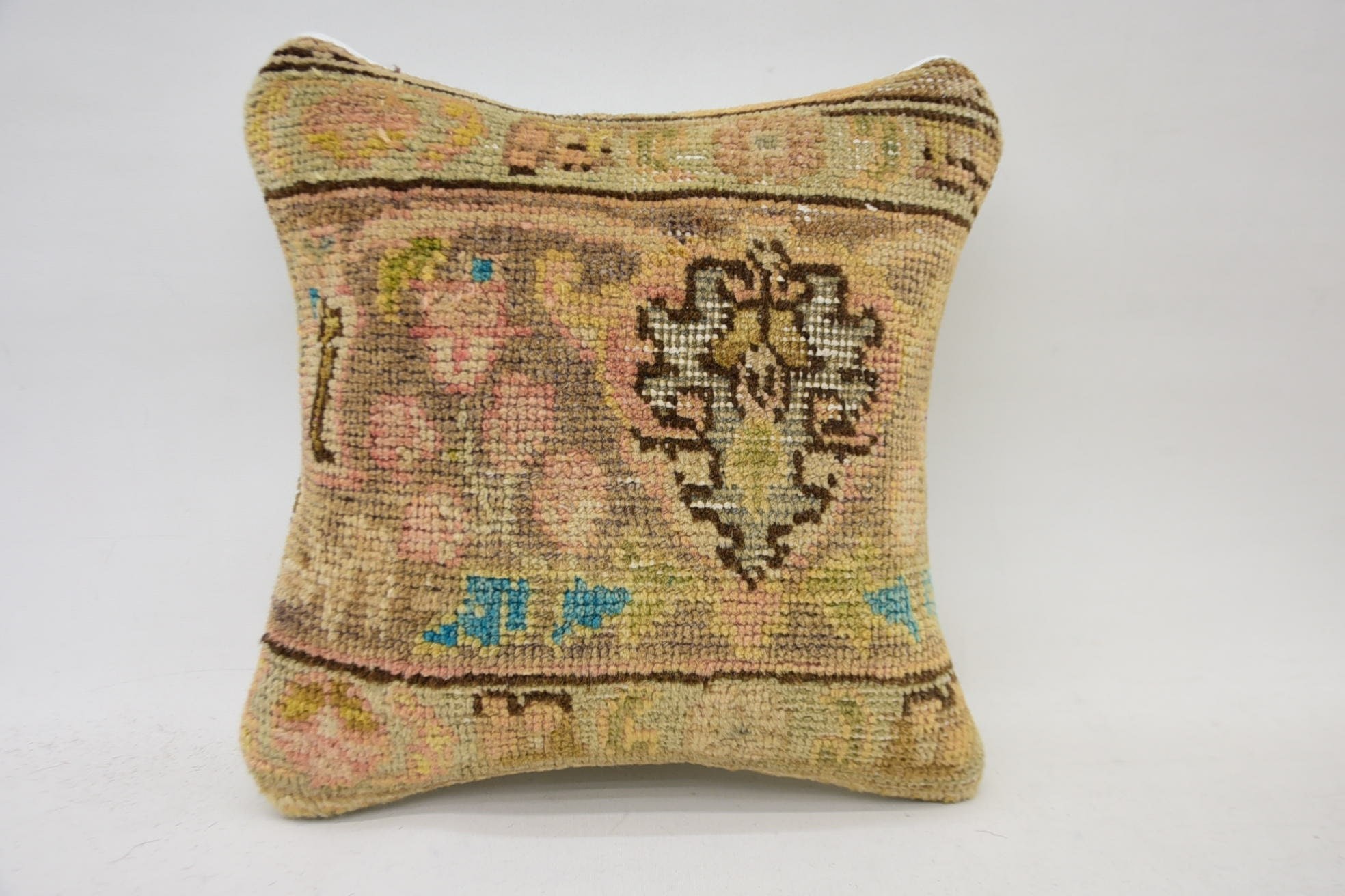 Home Decor Pillow, Bench Pillow Cover, 14"x14" Beige Pillow Cover, Handmade Kilim Cushion, Ethnic Cushion Case, Kilim Pillow