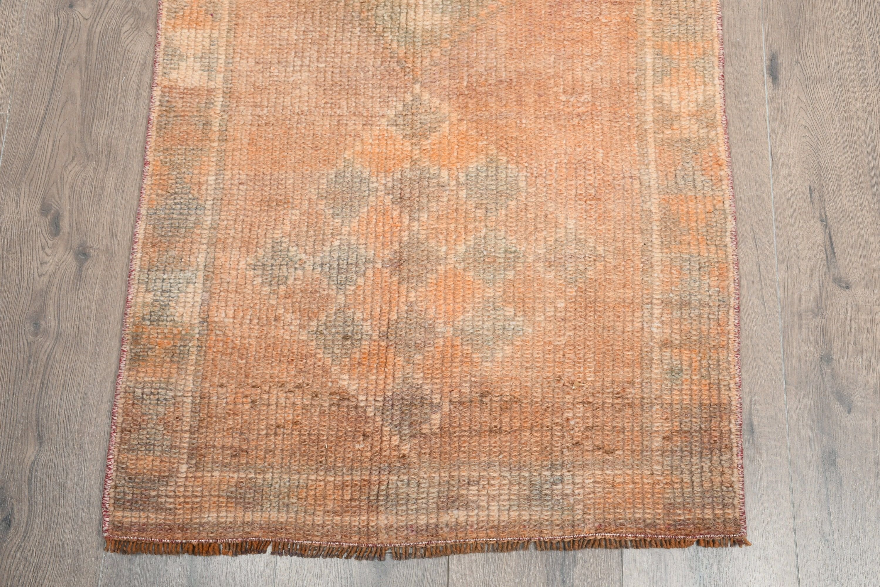 Mutfak Halıları, Türk Halısı, Vintage Halı, Runner Halıları, Yün Halı, 2.4x12.4 ft Runner Halısı, Turuncu Yatak Odası Halısı, Oushak Halısı, Koridor Halıları