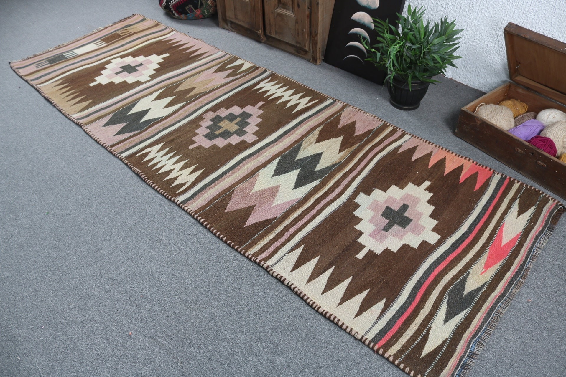 Uzun Yolluk Halıları, 3.2x9.8 ft Yolluk Halısı, Kilim, Ev Dekorasyonu Halısı, Koridor Halısı, Modern Halı, Kahverengi Nötr Halı, Vintage Halılar, Türk Halıları