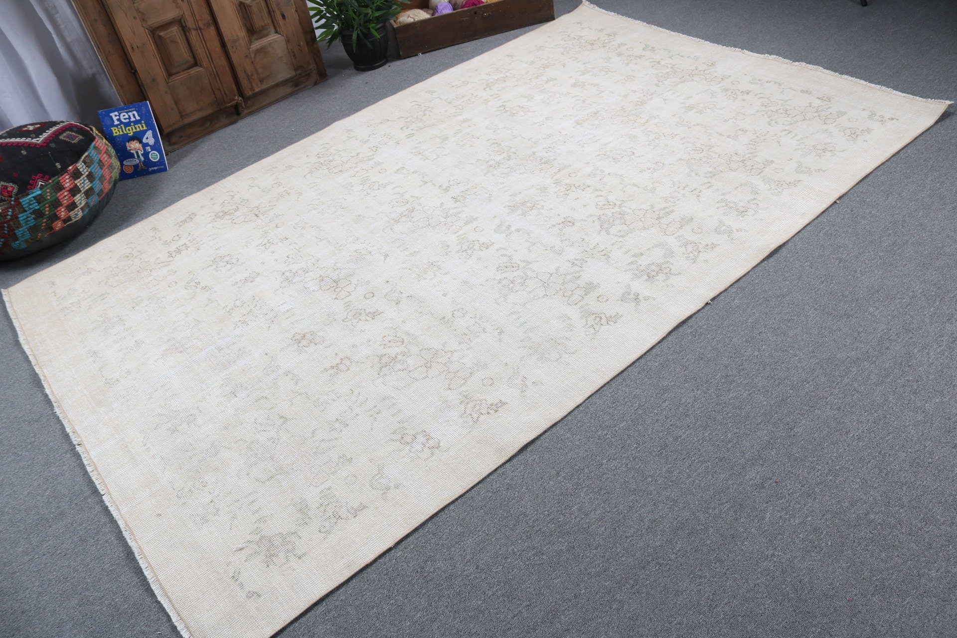 Türk Halıları, Büyük Vintage Halılar, 5.7x8.8 ft Büyük Halılar, Vintage Halı, Yatak Odası Halıları, Bej Düz Dokuma Halılar, Ev Dekorasyonu Halısı, Ofis Halıları