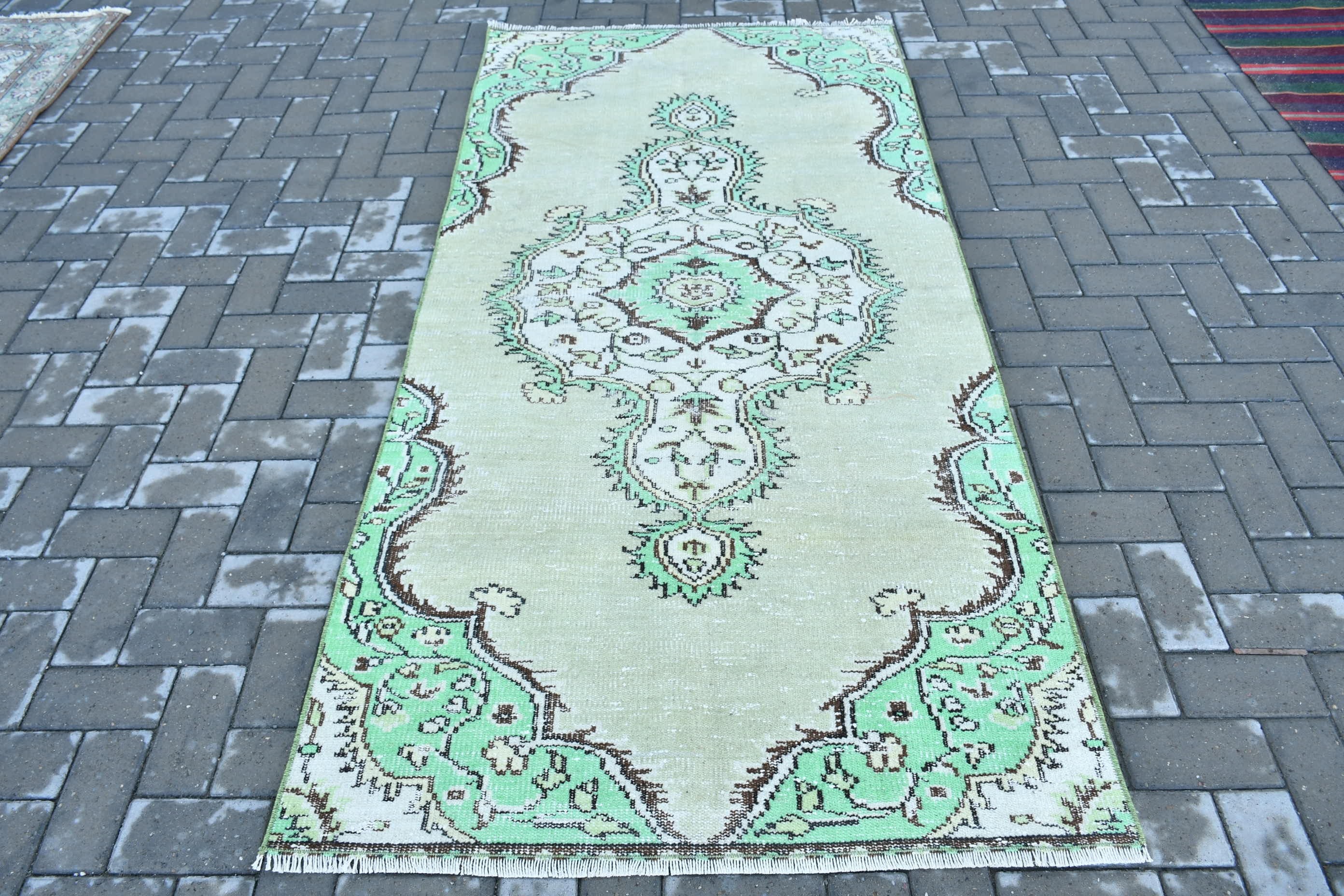 3.6x7.7 ft Area Rug, Rugs for Dining Room, Green Antique Rug, Anatolian Rug, Turkish Rugs, Vintage Rug, Kitchen Rugs, Floor Rug, Cute Rugs