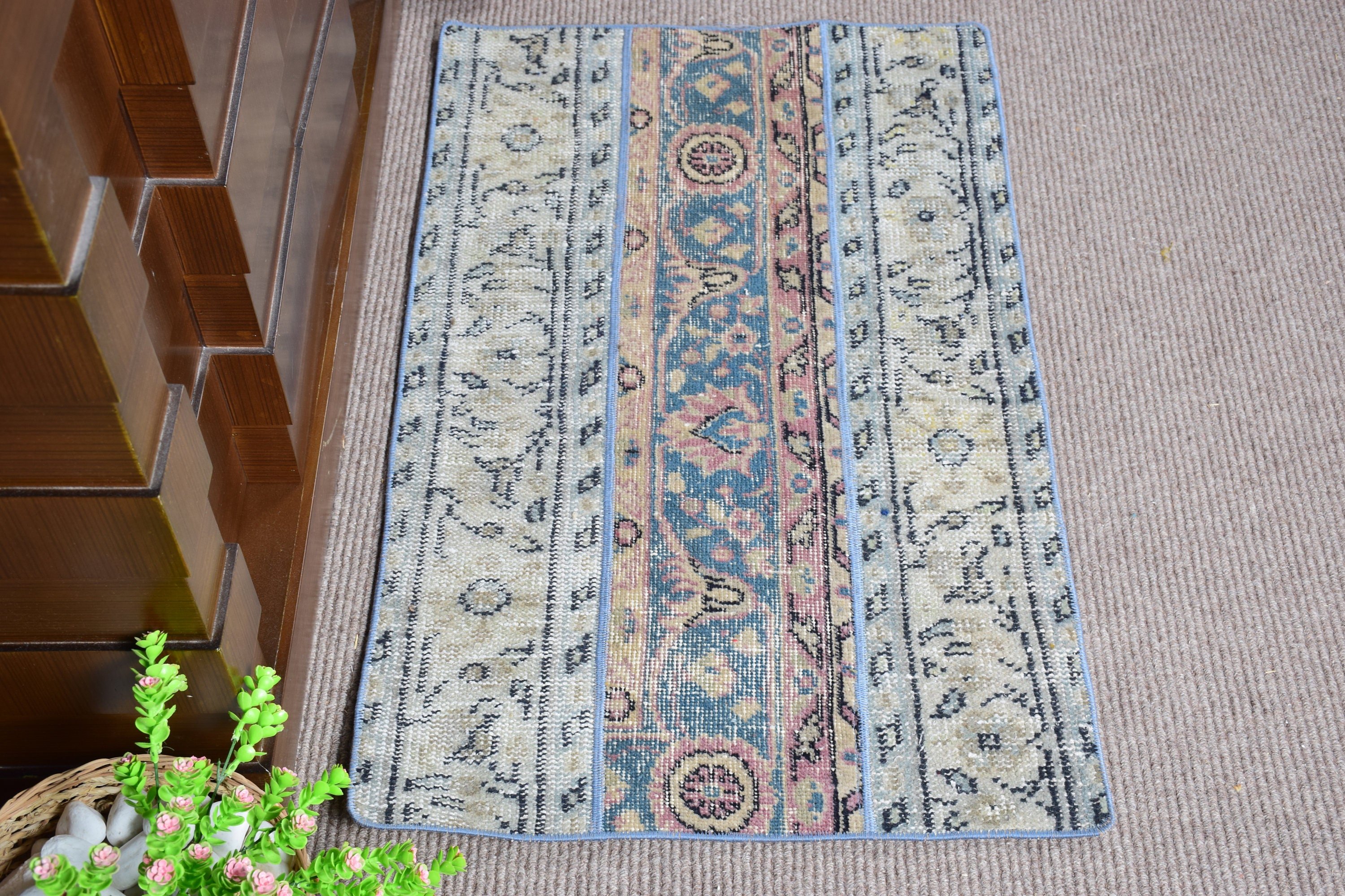 Anatolian Rug, Car Mat Rug, Kitchen Rug, Turkish Rugs, Vintage Rug, 2x3.2 ft Small Rug, Oushak Rug, Blue Anatolian Rug, Rugs for Entry