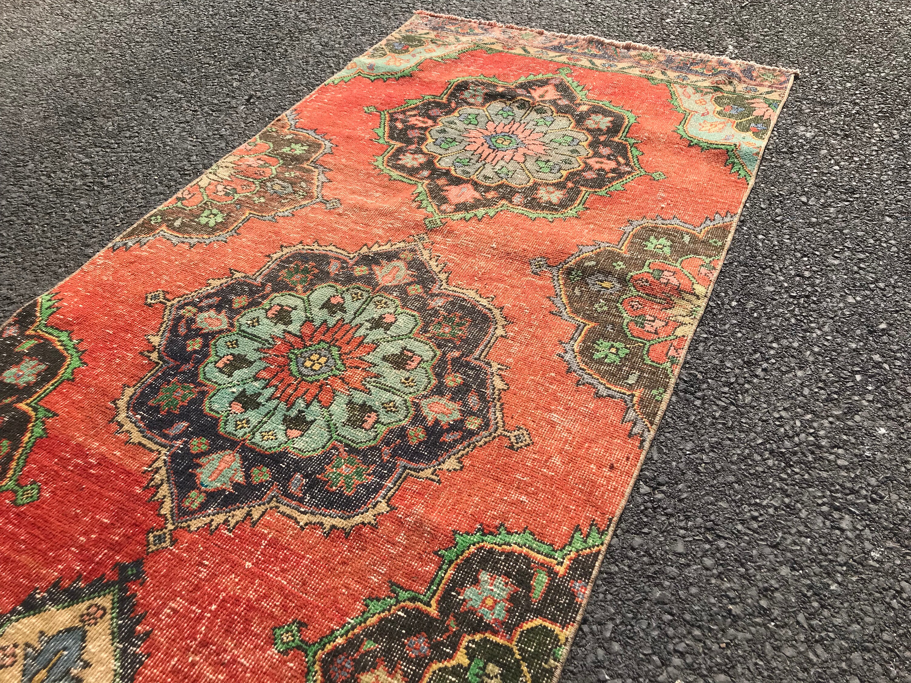 Red Kitchen Rug, Antique Rug, Rugs for Runner, 3.1x12.7 ft Runner Rug, Oushak Rug, Vintage Rug, Turkish Rugs, Hallway Rug, Corridor Rug
