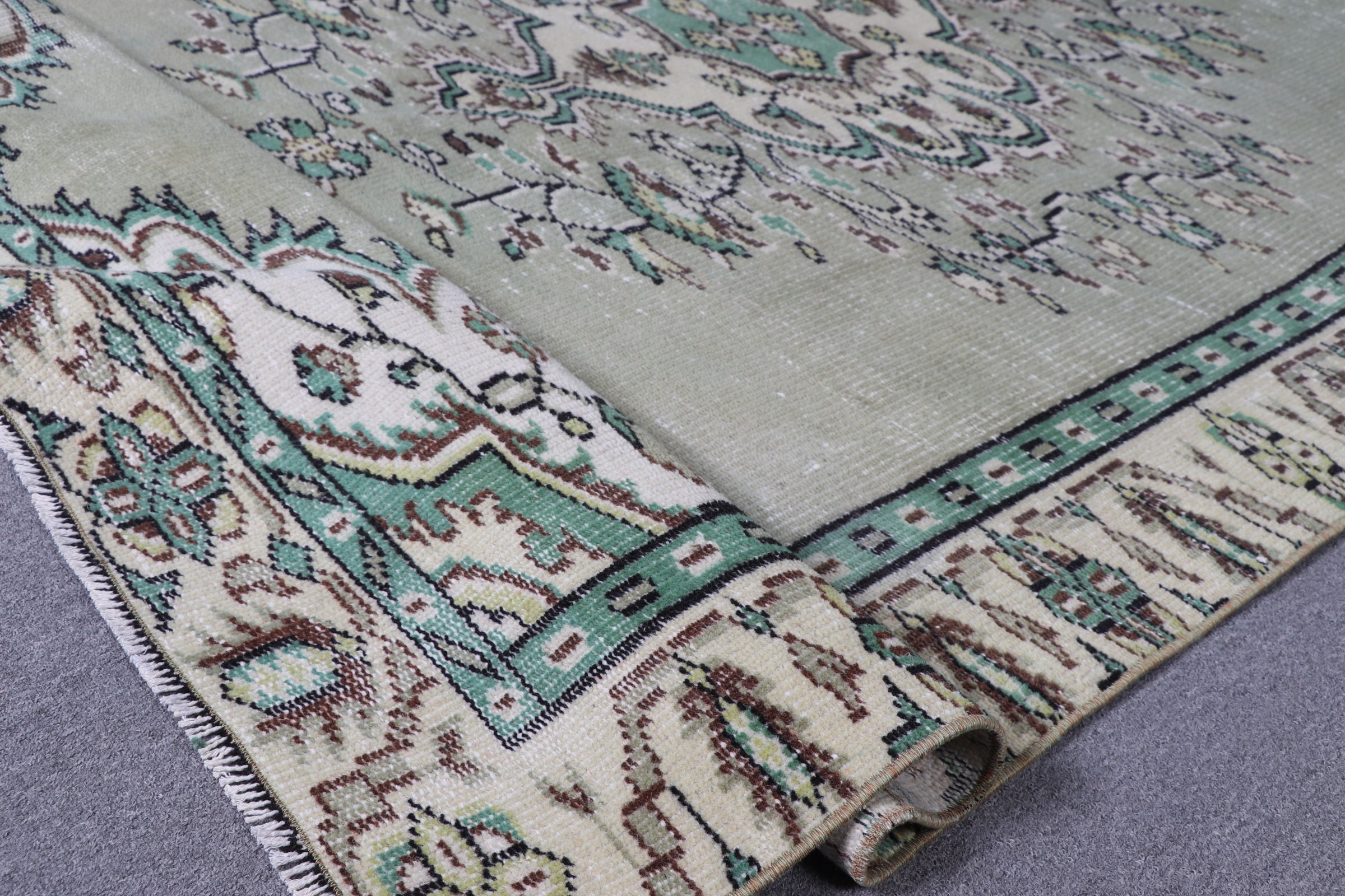 Wool Rug, Vintage Rug, Salon Rugs, Bedroom Rugs, Rugs for Salon, Green Kitchen Rug, 5.9x9.2 ft Large Rugs, Turkish Rugs, Anatolian Rugs