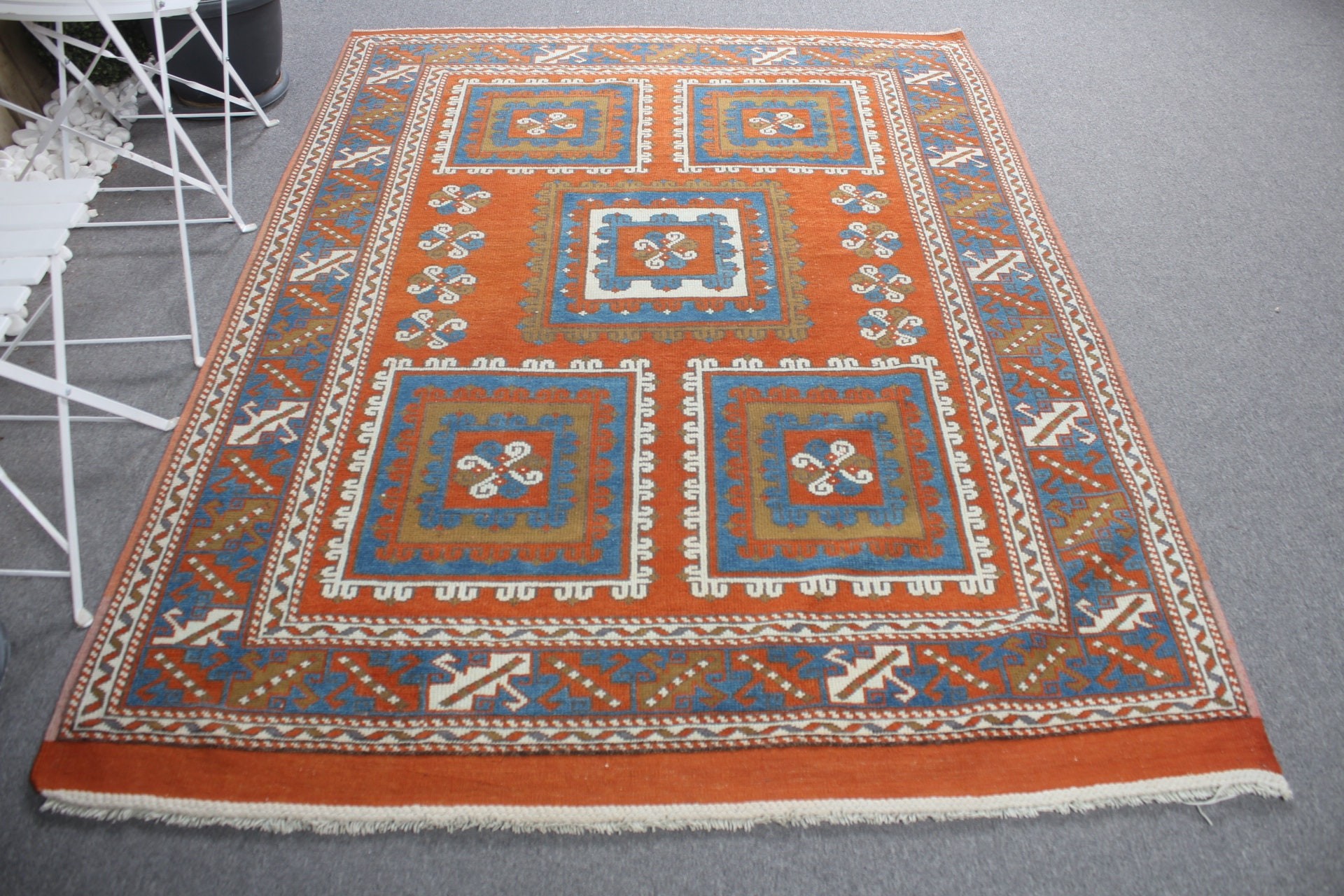 Ev Dekorasyonu Halısı, Sanat Halıları, Yatak Odası Halısı, Türk Halıları, Yemek Odası Halısı, Turuncu Anadolu Halısı, Vintage Halı, 5.6x7.4 ft Büyük Halı