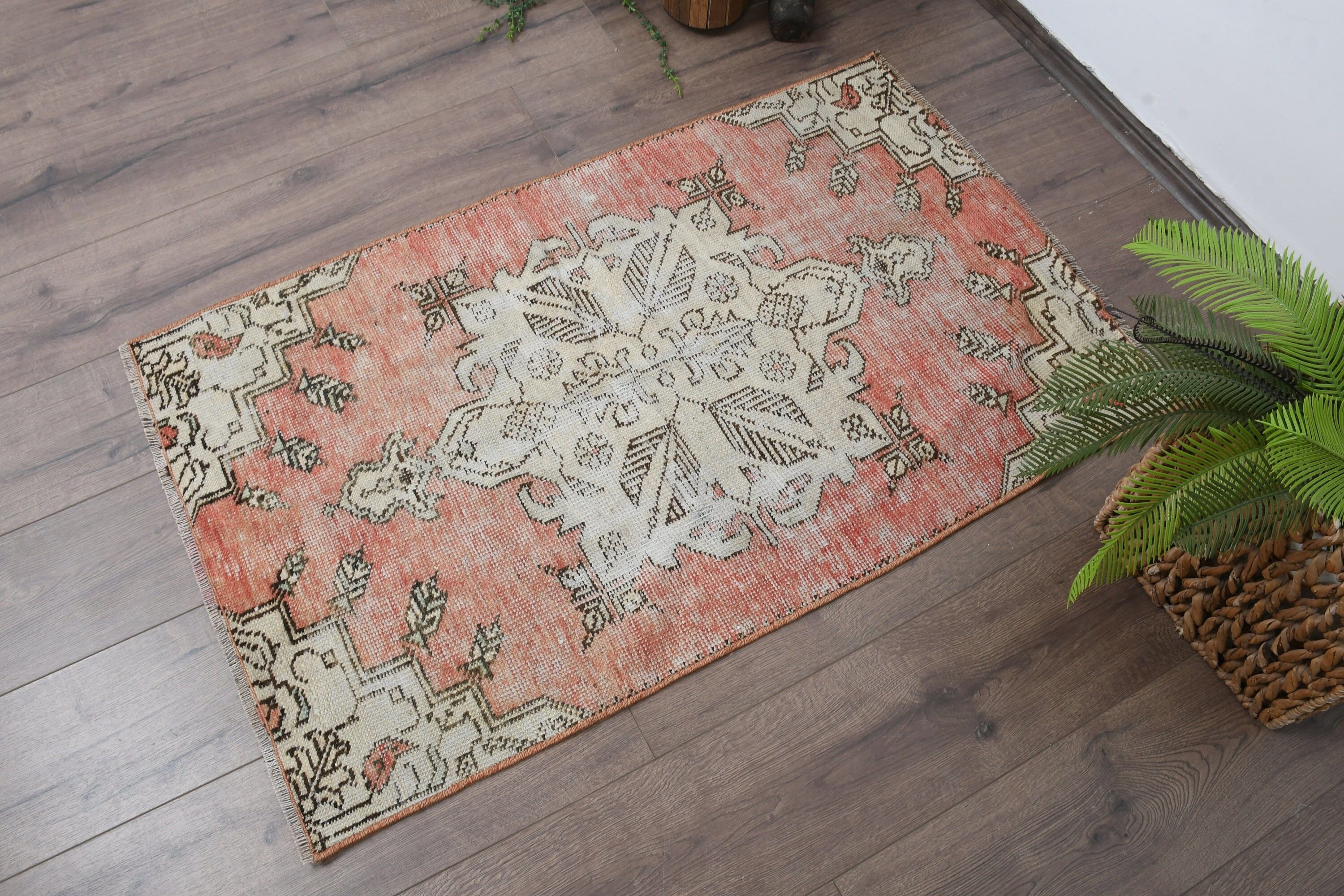 Turkish Rug, Bathroom Rug, Vintage Rug, Rugs for Door Mat, Beige  2.3x3.8 ft Small Rugs, Cool Rug, Entry Rugs