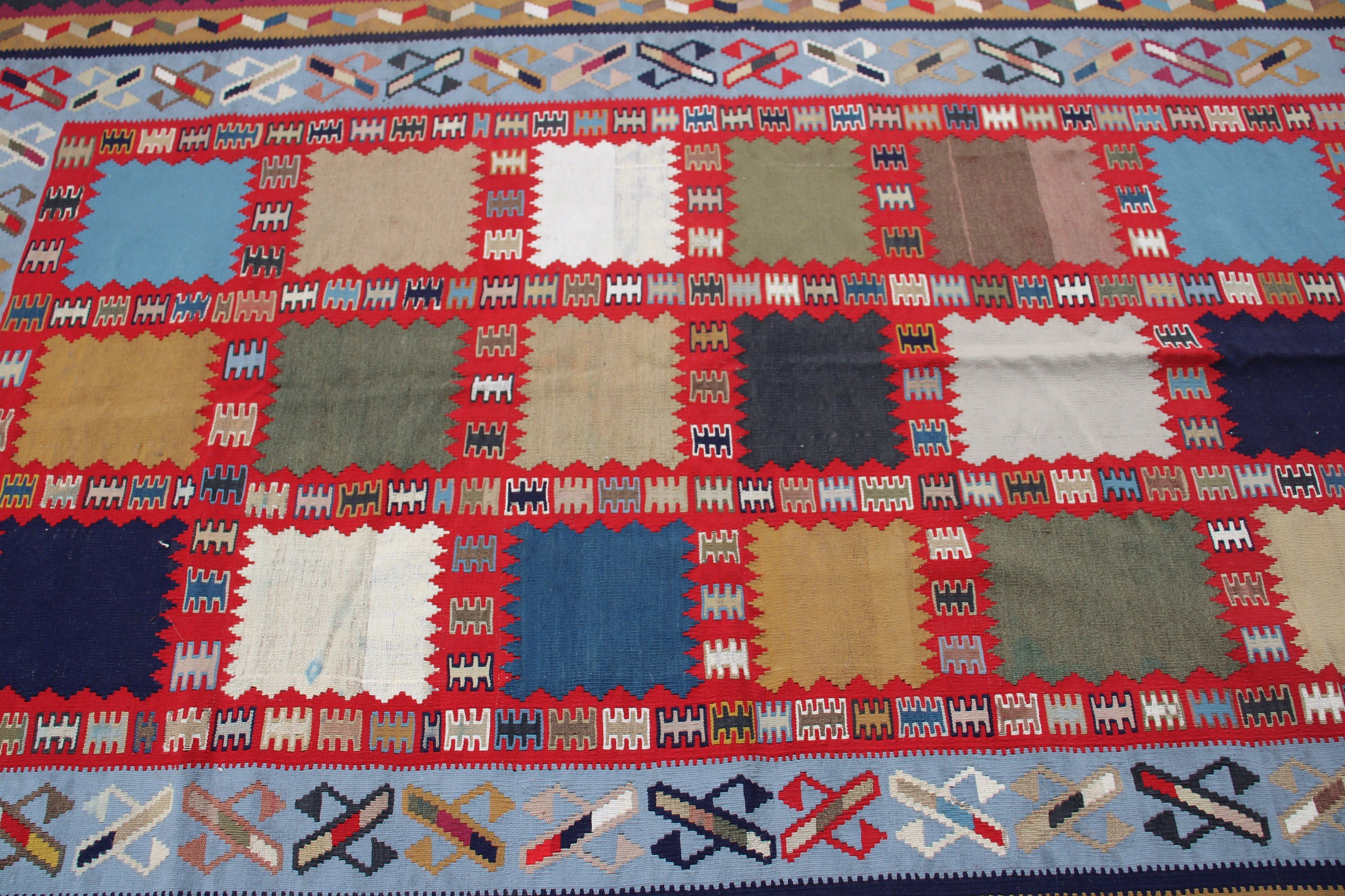 Yer Halısı, Soğuk Halı, Yemek Odası Halısı, Vintage Halılar, Mavi Oushak Halısı, Türk Halıları, Oushak Bölge Halısı, Kilim, Boho Halıları, 4,8x7,8 ft Alan Halısı