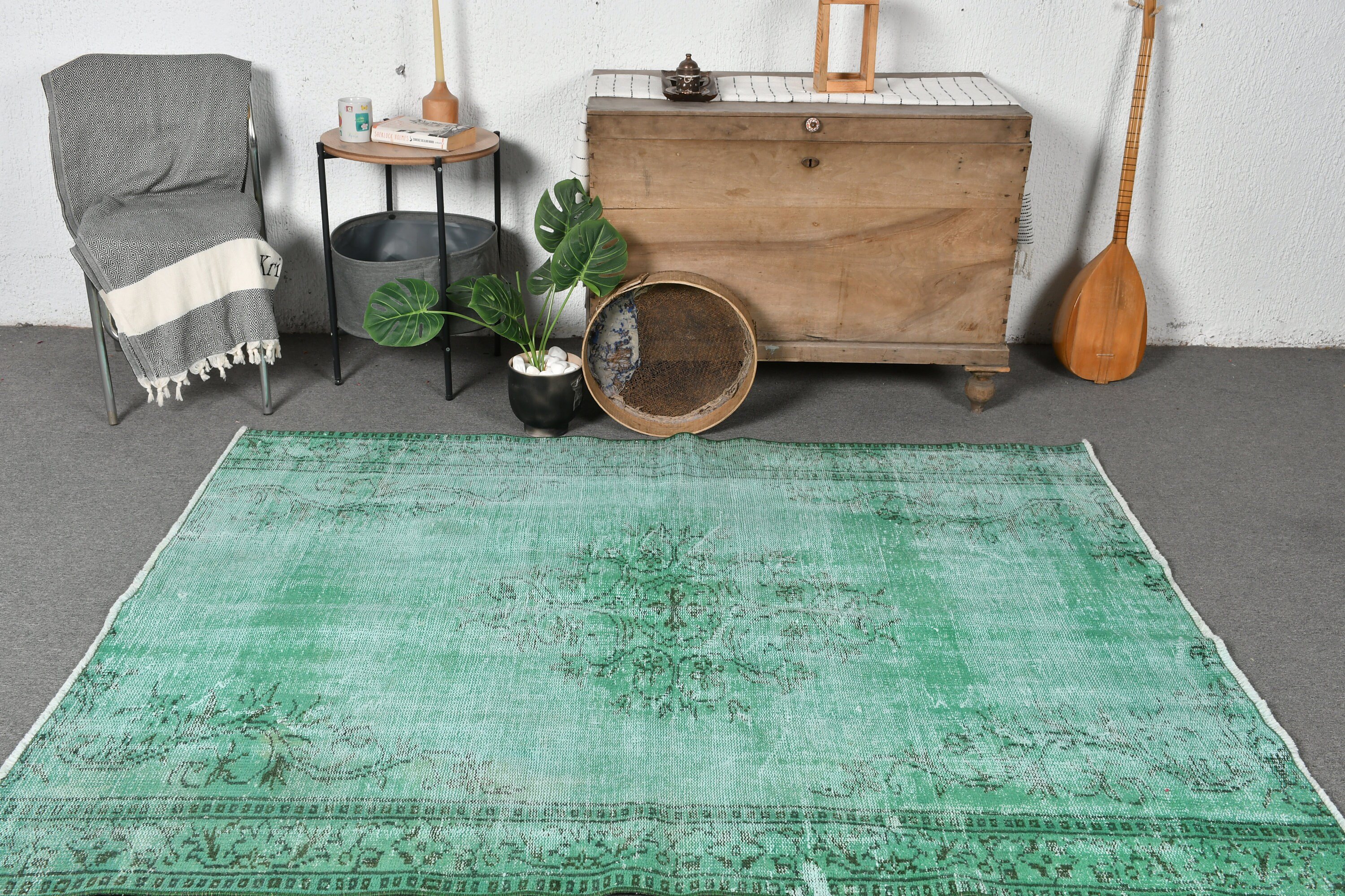 Rugs for Dining Room, Green Floor Rugs, Vintage Rug, 5x6.4 ft Area Rug, Pale Rug, Turkish Rugs, Kitchen Rug, Dining Room Rug, Anatolian Rug
