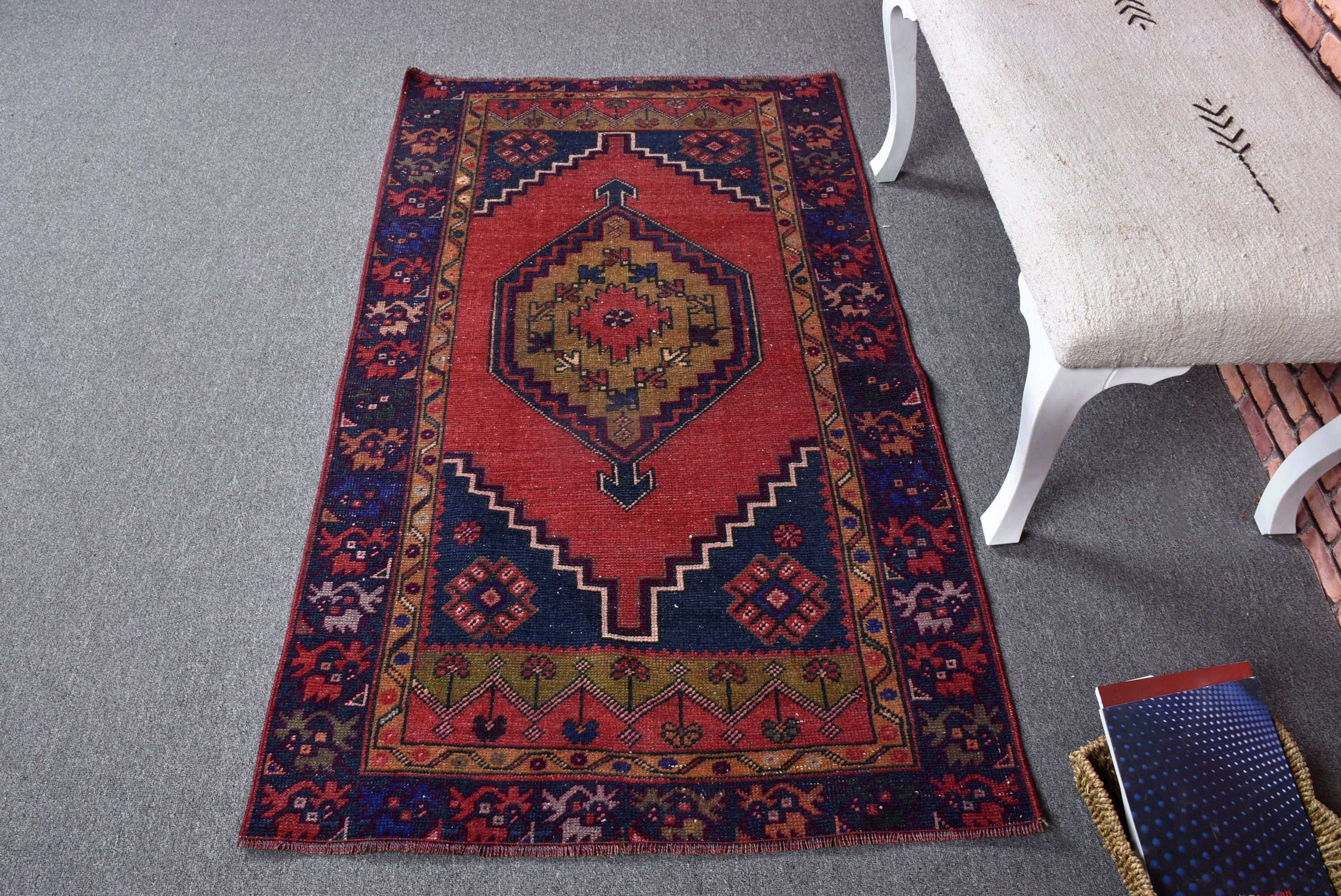 Rugs for Kitchen, Vintage Rugs, Flatweave Rug, Turkish Rugs, Red  3.1x5.1 ft Accent Rugs, Nursery Rugs