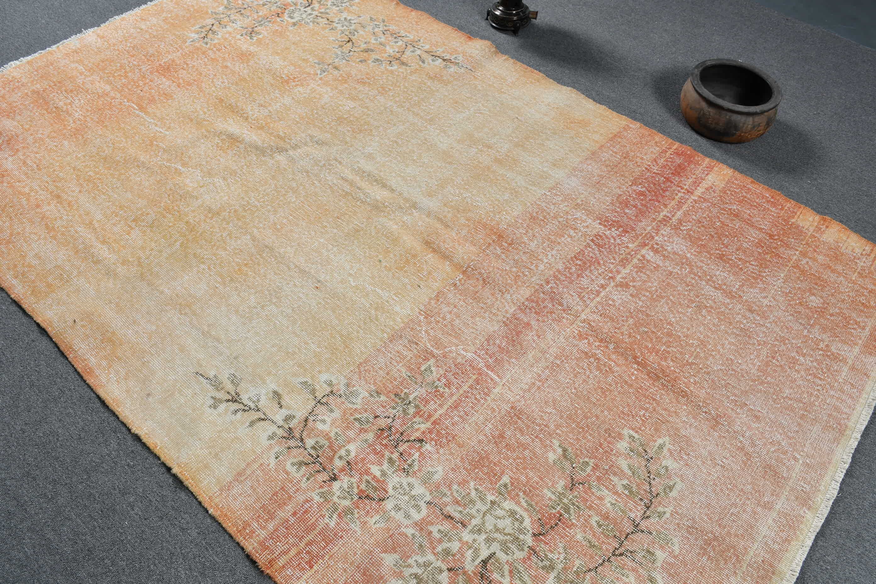 Living Room Rug, Turkish Rug, Pastel Rugs, Orange Oriental Rug, 5.6x8.7 ft Large Rug, Bedroom Rugs, Vintage Rug, Wool Rugs