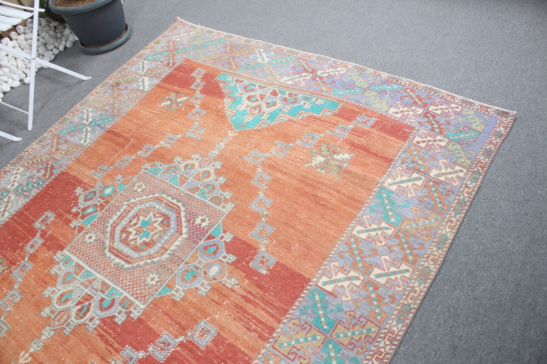 5.7x8.5 ft Large Rug, Vintage Rug, Old Rug, Turkish Rugs, Oriental Rug, Orange Floor Rug, Dining Room Rugs, Living Room Rugs, Anatolian Rug