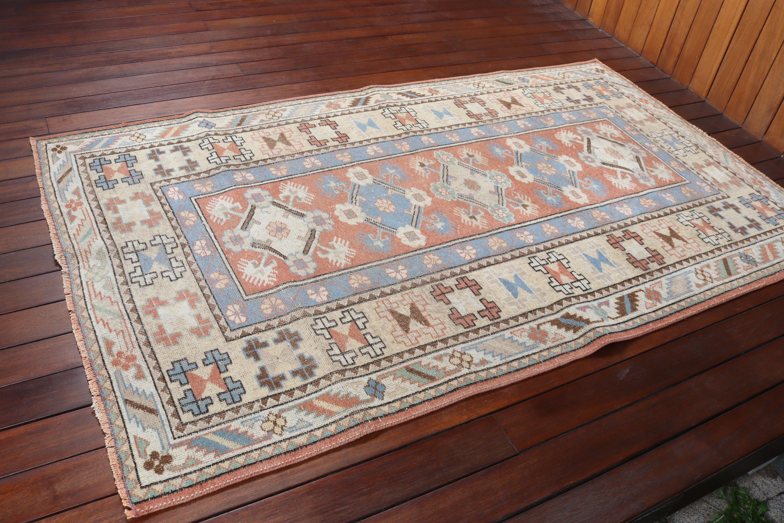 3,8x6,4 ft Alan Halısı, Turuncu Yün Halı, Lüks Halılar, Ev Dekorasyonu Halıları, Mutfak Halıları, Vintage Halılar, Türk Halıları, Yatak Odası Halısı, Boho Alan Halıları