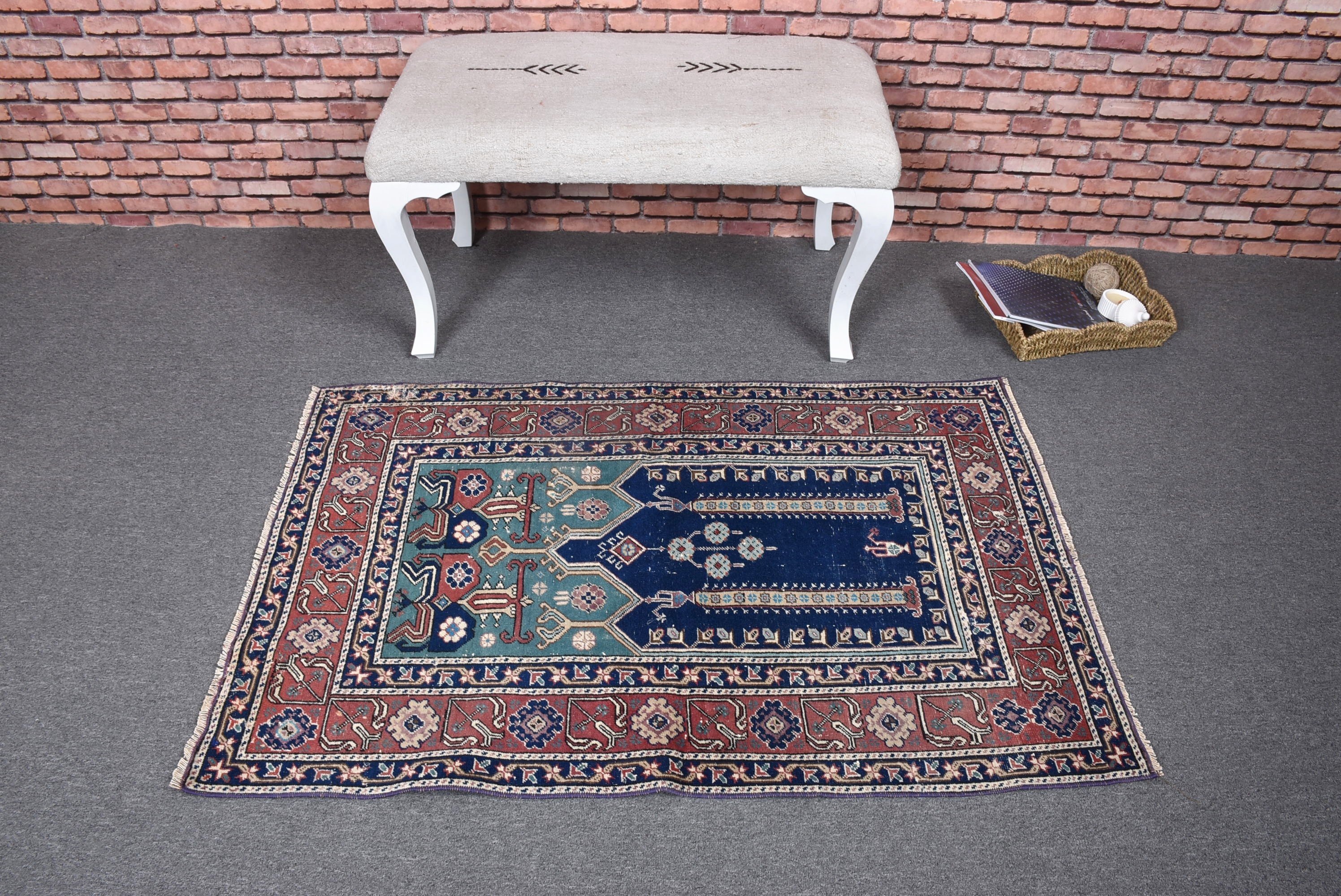 2.8x4.3 ft Small Rug, Ethnic Rugs, Vintage Rug, Rugs for Door Mat, Flatweave Rugs, Turkish Rugs, Neutral Rugs, Blue Kitchen Rug, Bath Rugs