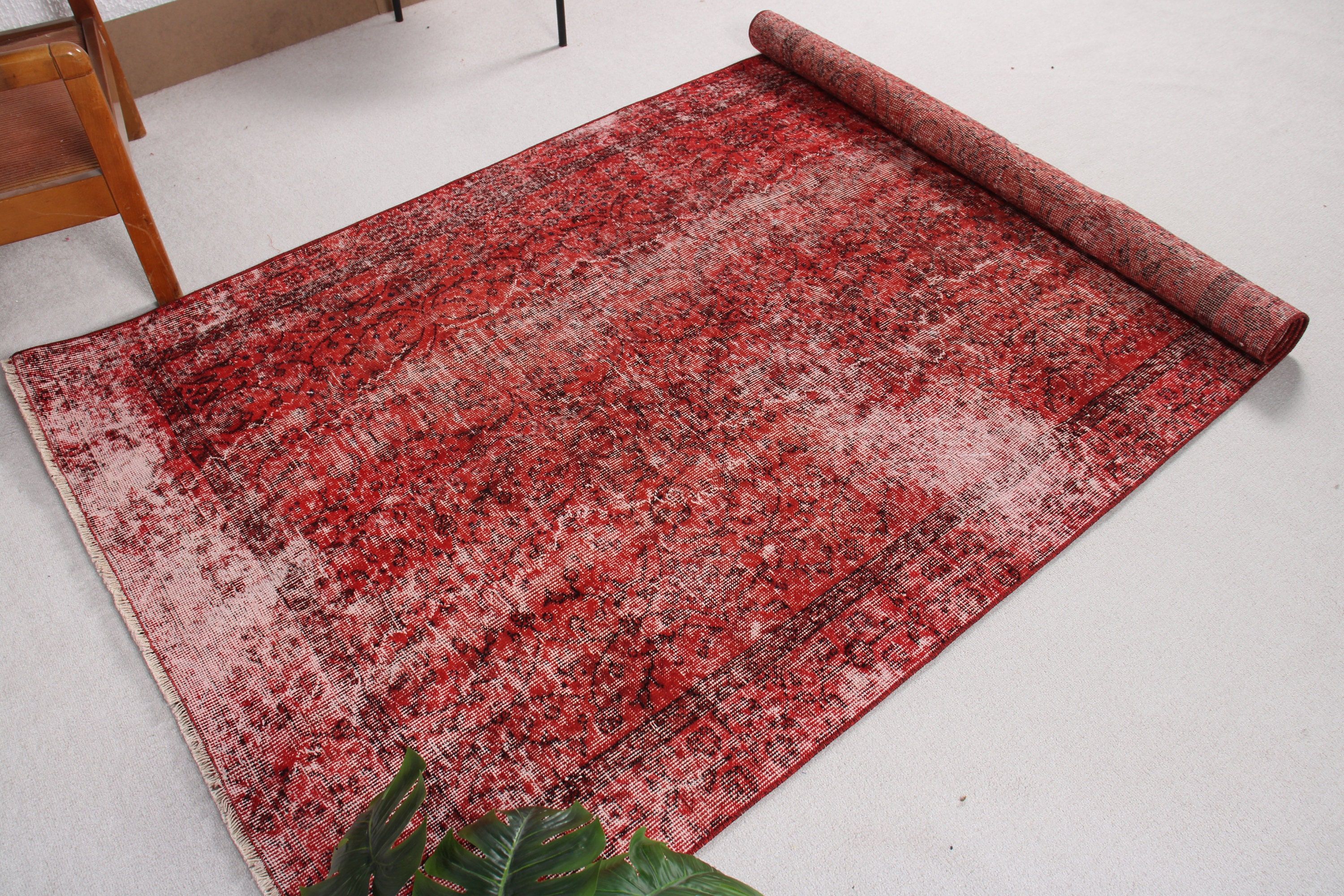 Cool Rug, Turkish Rug, Rugs for Dining Room, Vintage Rug, Red Flatweave Rugs, 4.4x8.1 ft Area Rugs, Oushak Area Rugs, Boho Rug, Oushak Rugs