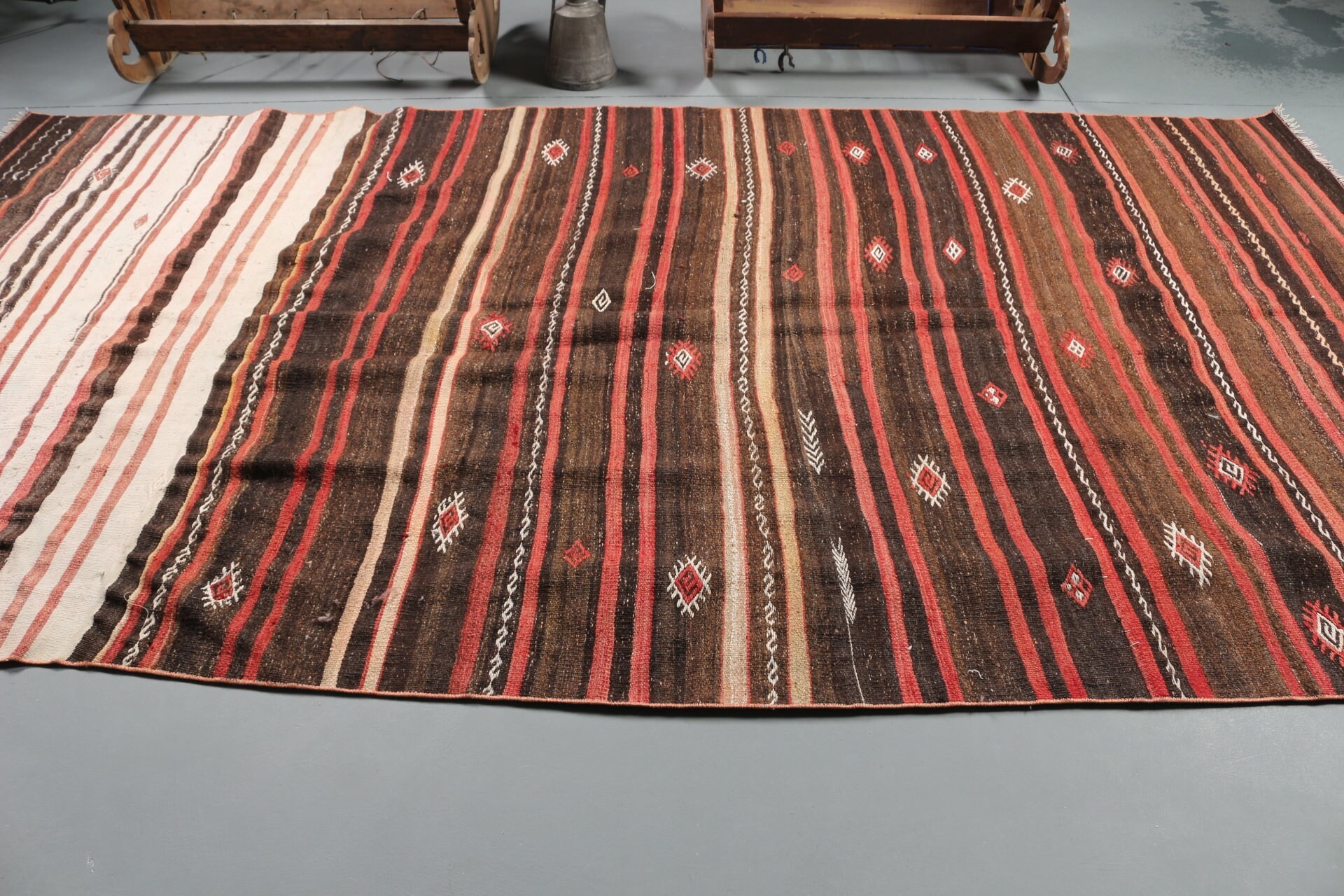 Kilim, Türk Halısı, 5.7x11.2 ft Büyük Halı, Oturma Odası Halısı, Vintage Halı, Bej Yün Halılar, Anadolu Halısı, Retro Halı, Oushak Halısı, Yatak Odası Halısı