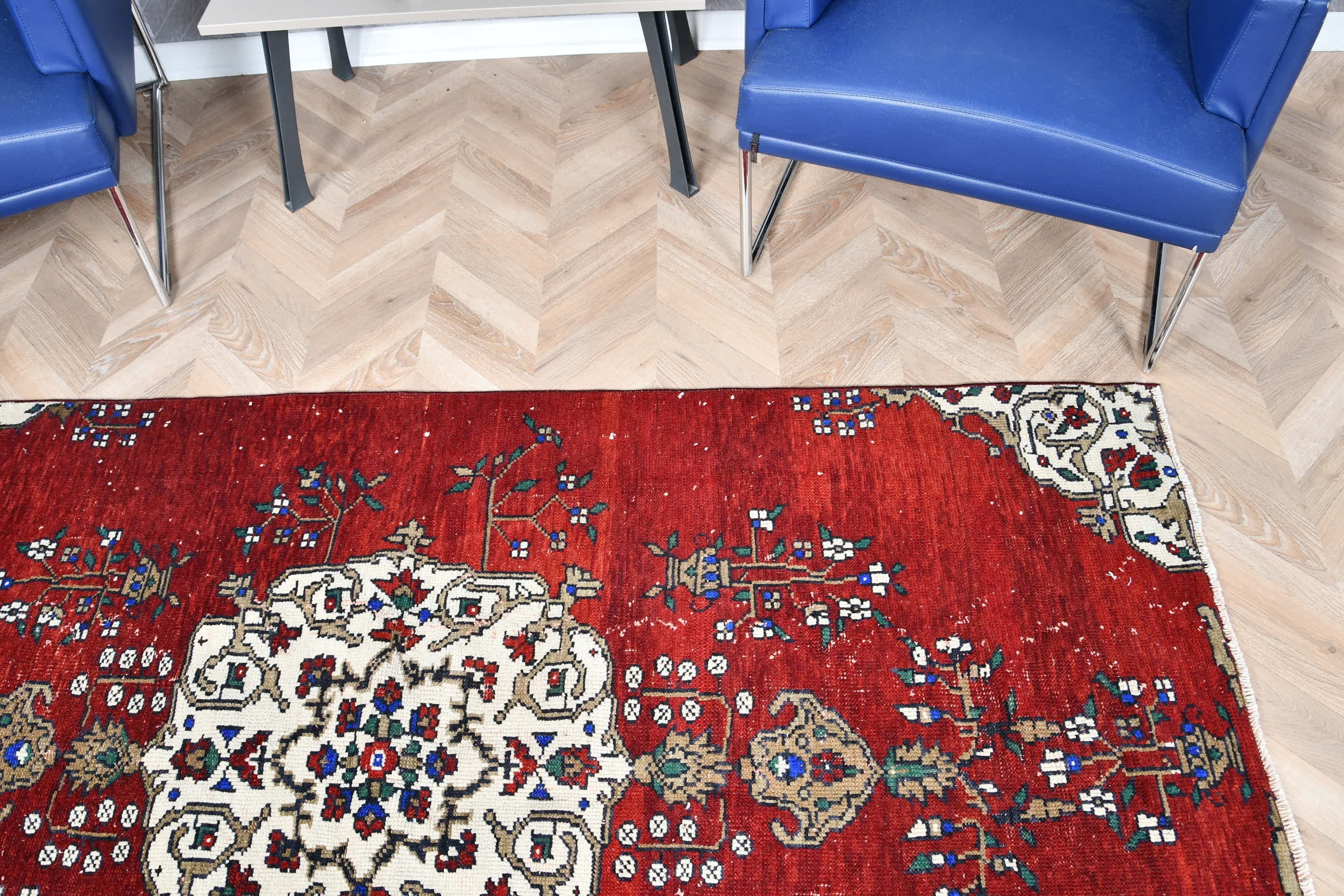 Rugs for Dining Room, Vintage Rugs, Turkish Rug, Red Oriental Rugs, Muted Rug, Home Decor Rugs, Kitchen Rugs, 4.1x7.2 ft Area Rug, Wool Rug