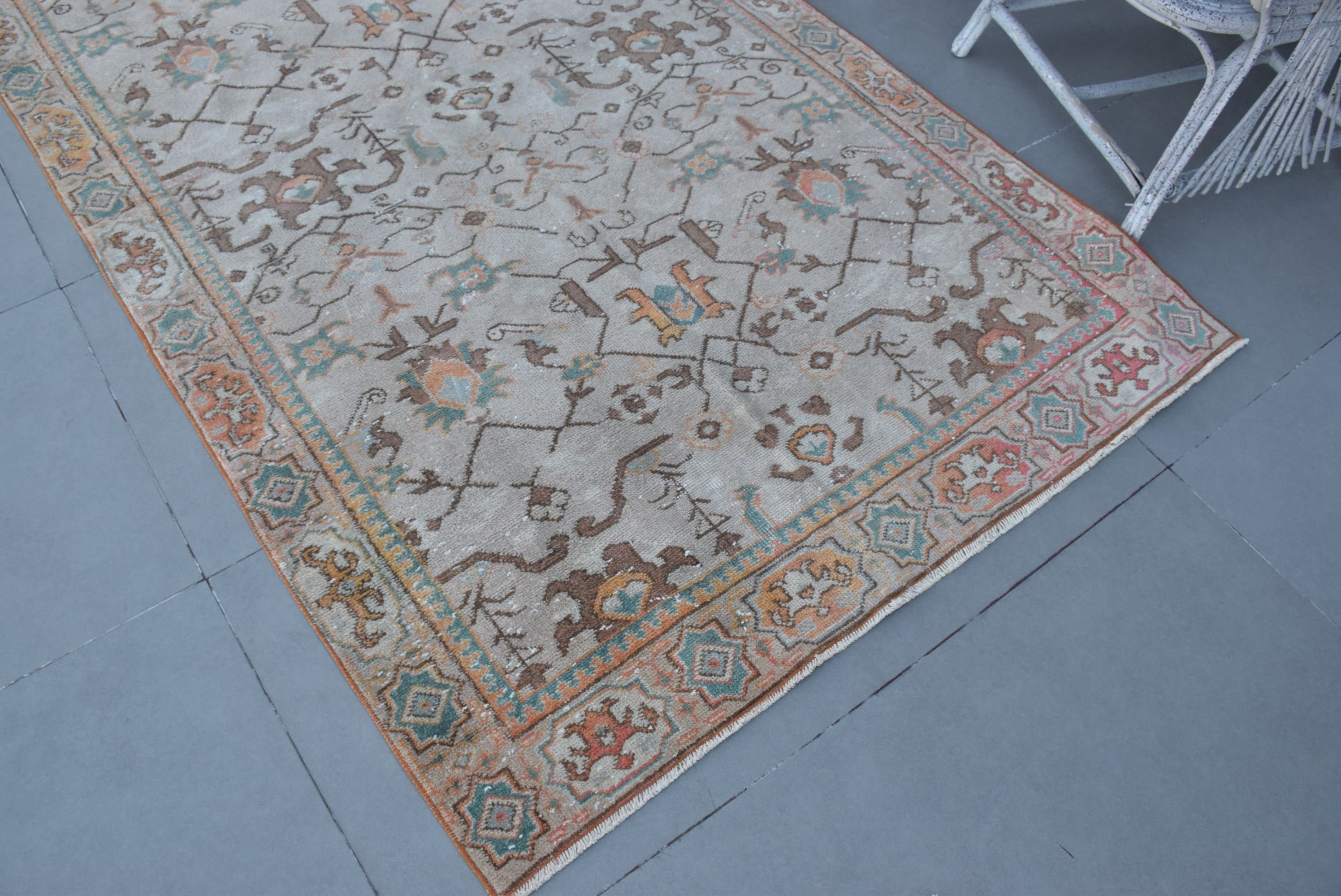 Pastel Rug, Vintage Rug, Oriental Rugs, Turkish Rug, Living Room Rug, Antique Rug, Rugs for Nursery, 4.6x8.1 ft Area Rug, Beige Kitchen Rug