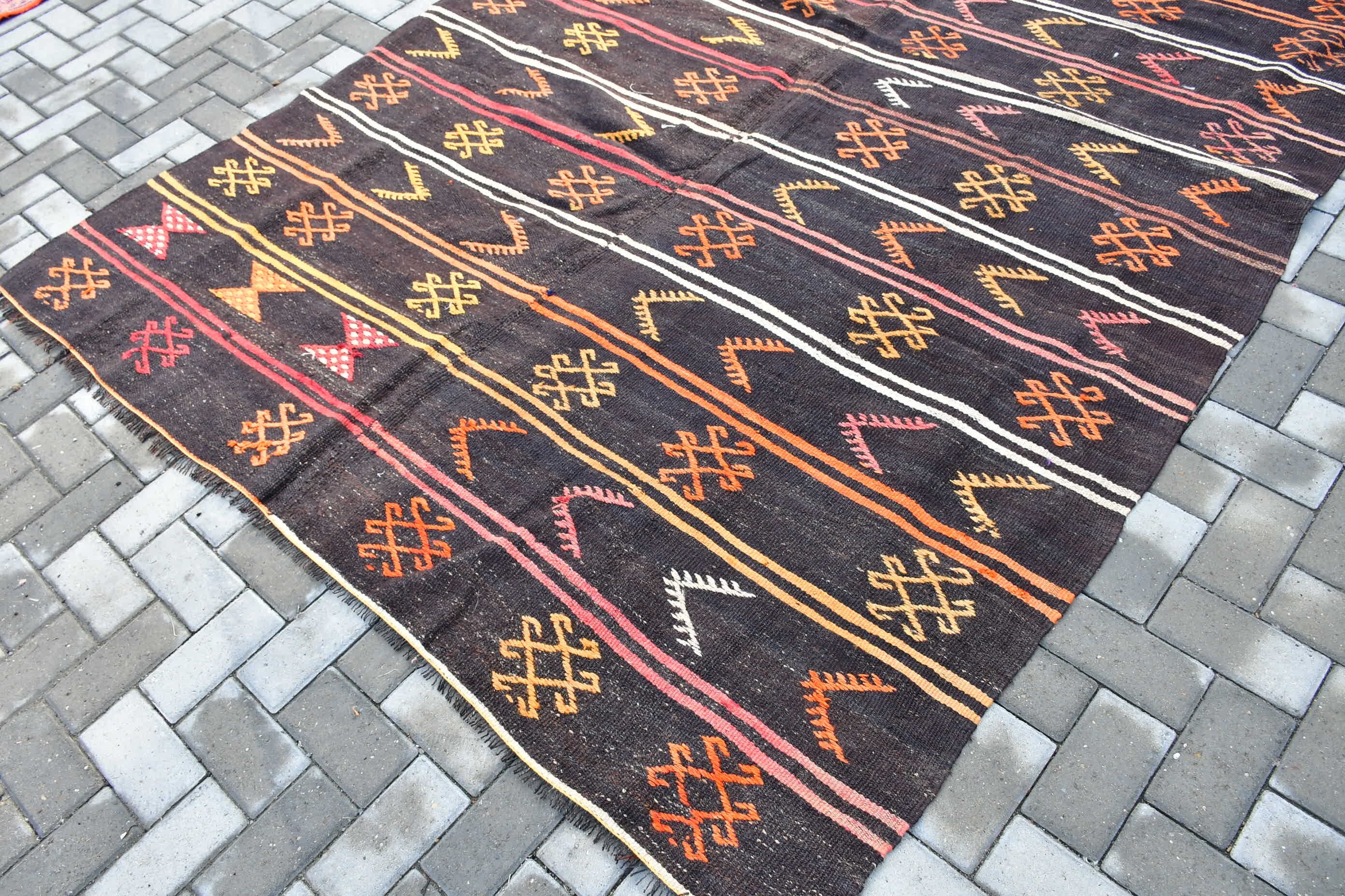 Oryantal Halı, 6.5x10.9 ft Büyük Boy Halı, Siyah Oryantal Halılar, Tribal Halı, Oturma Odası Halıları, Vintage Halı, Türk Halıları, Ev Dekorasyonu Halısı, Kilim