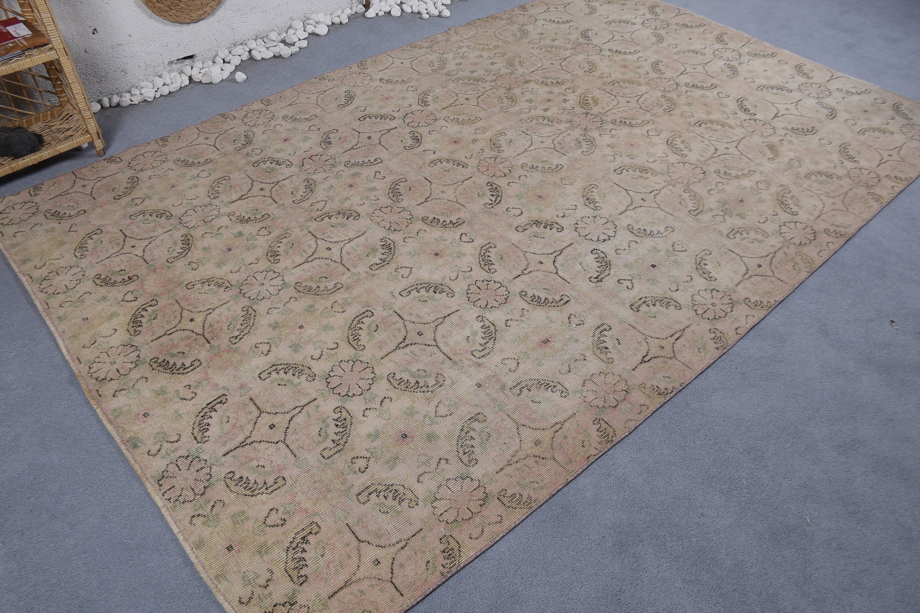 Beige Home Decor Rugs, Salon Rugs, Turkish Rug, Kitchen Rugs, Vintage Rug, Pastel Rugs, 6.1x9.5 ft Large Rug, Dining Room Rug, Moroccan Rug