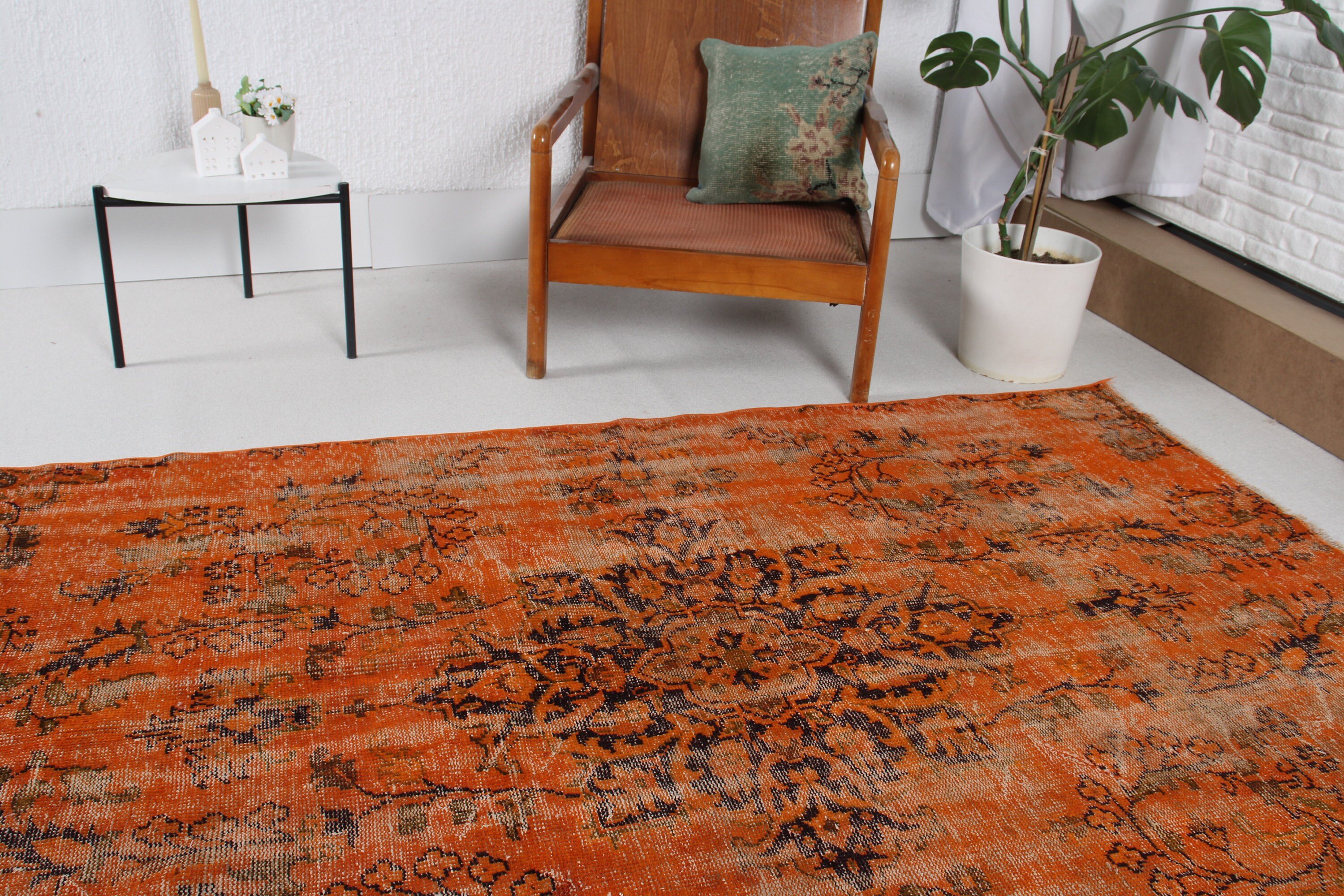 4.8x7.1 ft Area Rug, Orange Wool Rugs, Aztec Rugs, Bedroom Rugs, Turkish Rug, Antique Rugs, Floor Rugs, Vintage Rugs, Rugs for Living Room