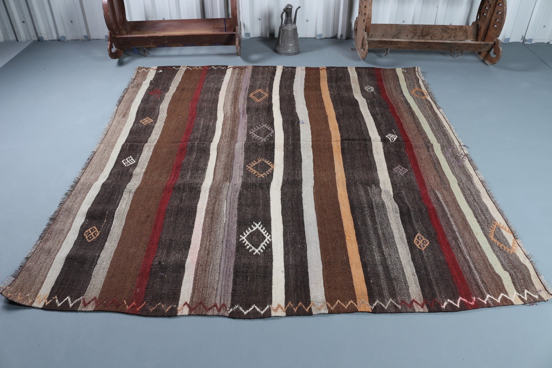 7x9.7 ft Büyük Halı, Yatak Odası Halıları, Soluk Halı, Bej Yer Halısı, Kilim, Vintage Halı, Havalı Halılar, Ev Dekor Halısı, Yemek Odası Halısı, Türk Halısı