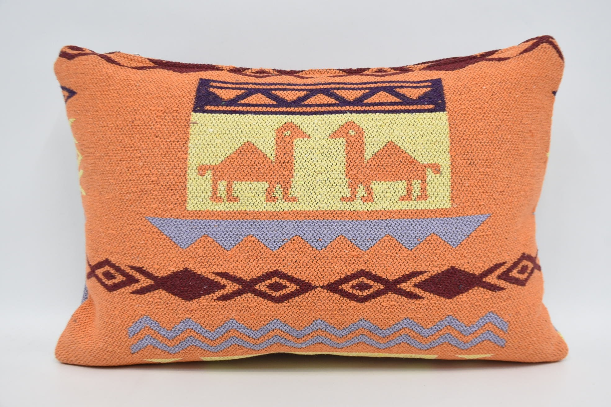 16"x24" Yellow Pillow Case, Decorative Bolster Pillow Sham, Pillow for Sofa, Kilim Pillow, Turkish Pillow, Knitted Cushion Cover