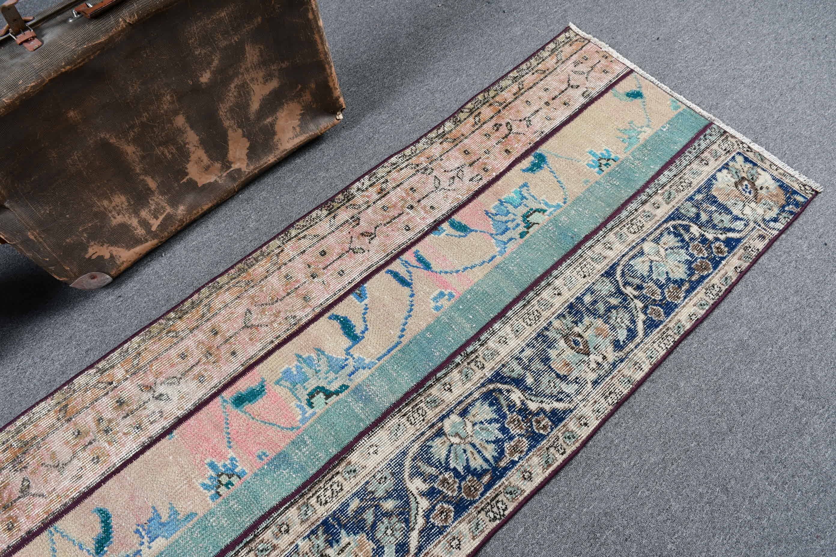 Rugs for Kitchen, Vintage Rugs, Floor Rugs, Turkish Rug, Bedroom Rug, Blue Oushak Rug, Hallway Rug, Retro Rug, 2.5x8.2 ft Runner Rug