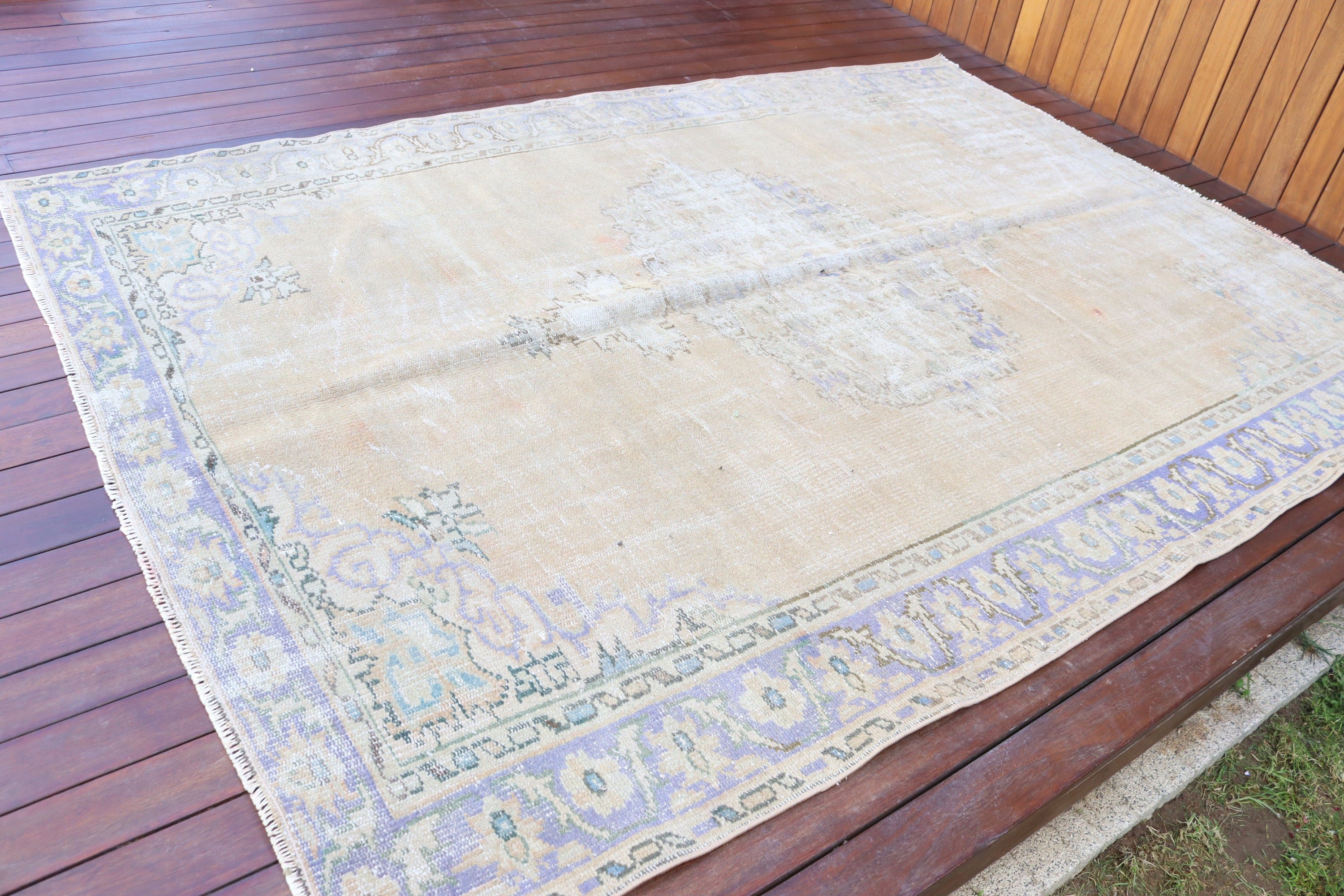 Türk Halıları, Vintage Halı, Oushak Halı, Büyük Vintage Halılar, Bej Modern Halı, Anadolu Halıları, Büyük Oushak Halısı, 6x8.5 ft Büyük Halı