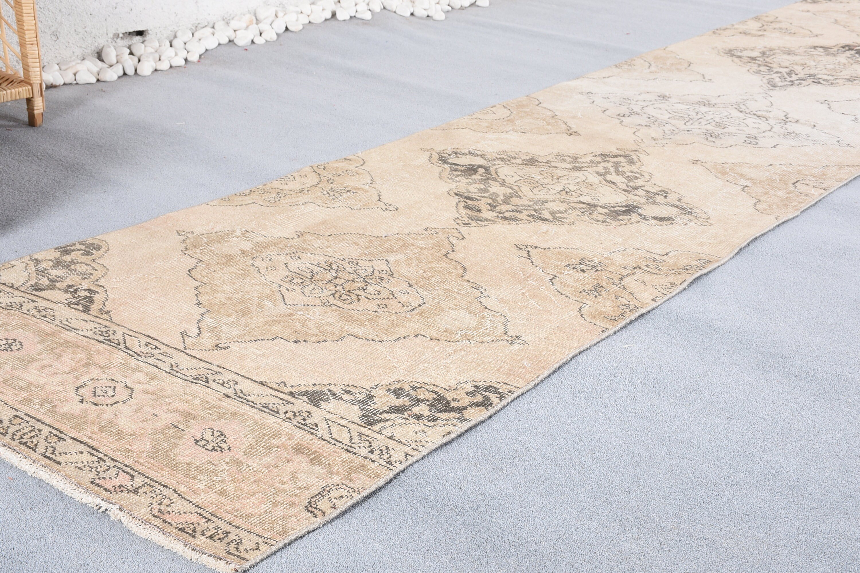 Bej Fas Halısı, 2,8x13,5 ft Runner Halıları, Vintage Halı, Boho Halısı, Türk Halıları, Oryantal Halı, Yatak Odası Halıları, Koşucu Halıları, Koridor Halısı