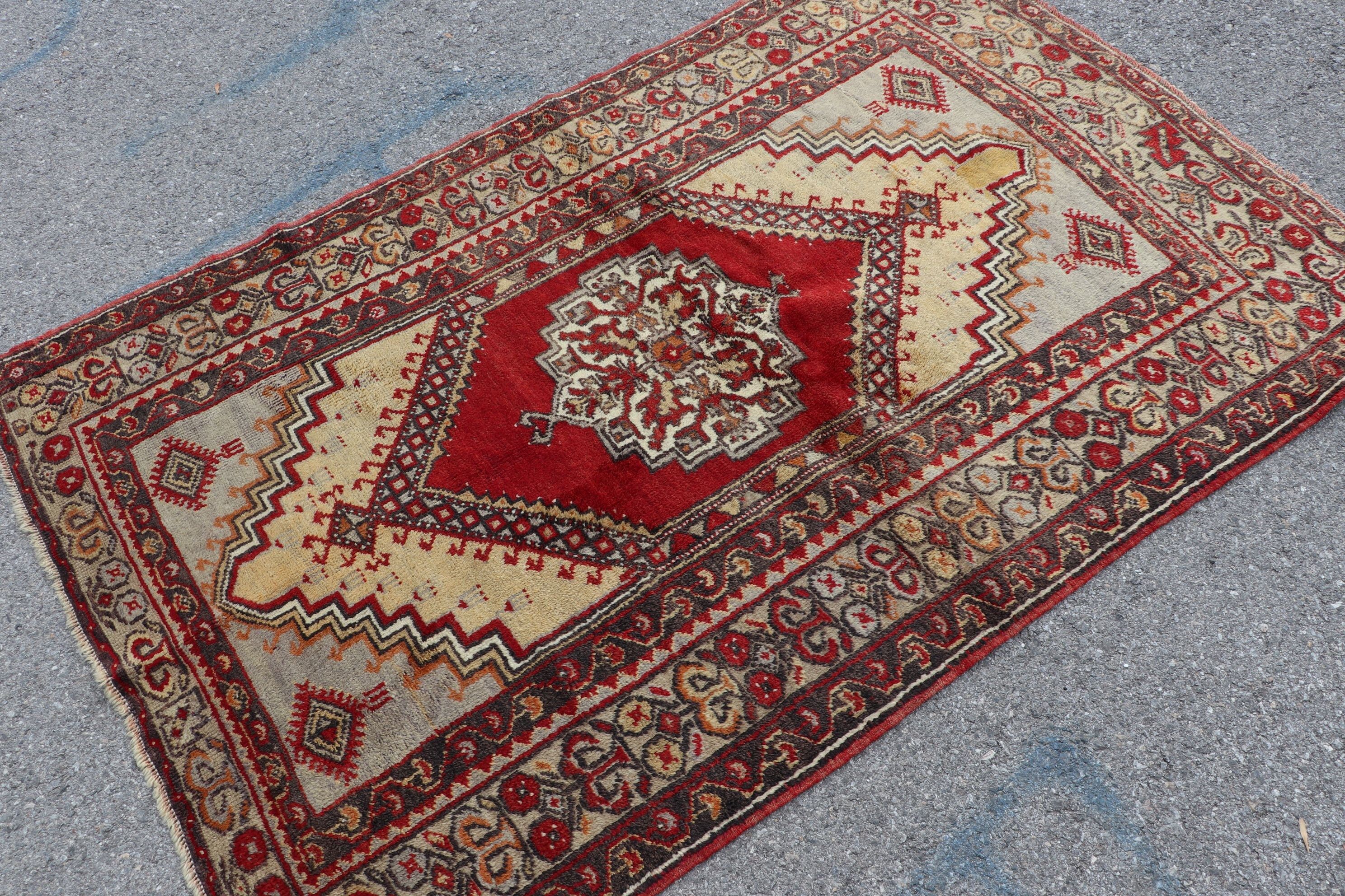 Nursery Rug, Rugs for Kitchen, Oriental Rug, Vintage Rug, 3.8x5.8 ft Accent Rugs, Kitchen Rug, Turkish Rug, Red Oushak Rug, Entry Rug