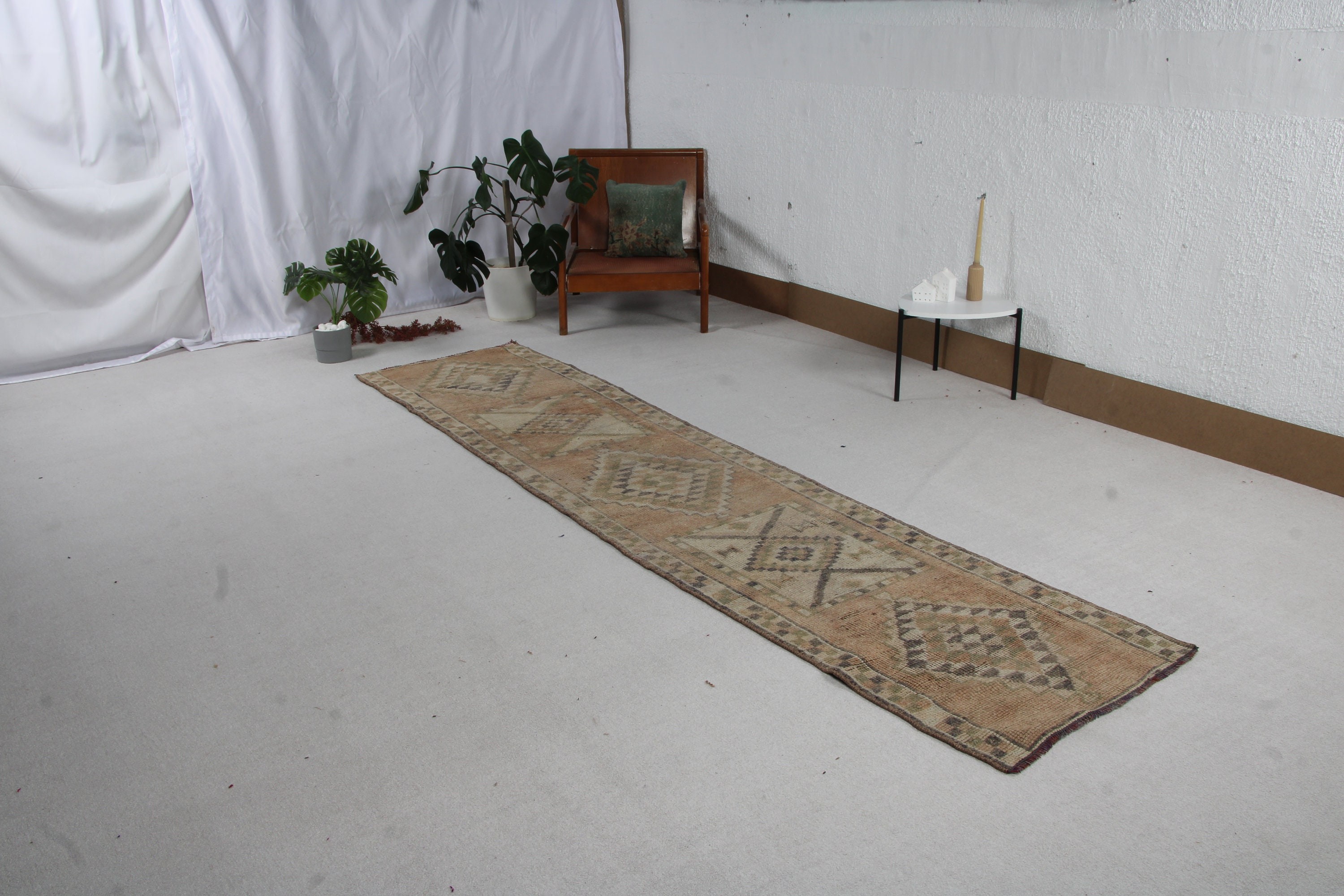 Kahverengi Nötr Halı, Vintage Halı, Koridor Halısı, Türk Halısı, 2,5x11,3 ft Runner Halıları, Ev Dekorasyonu Halıları, Mutfak Halıları, Fas Halıları, Aztek Halısı