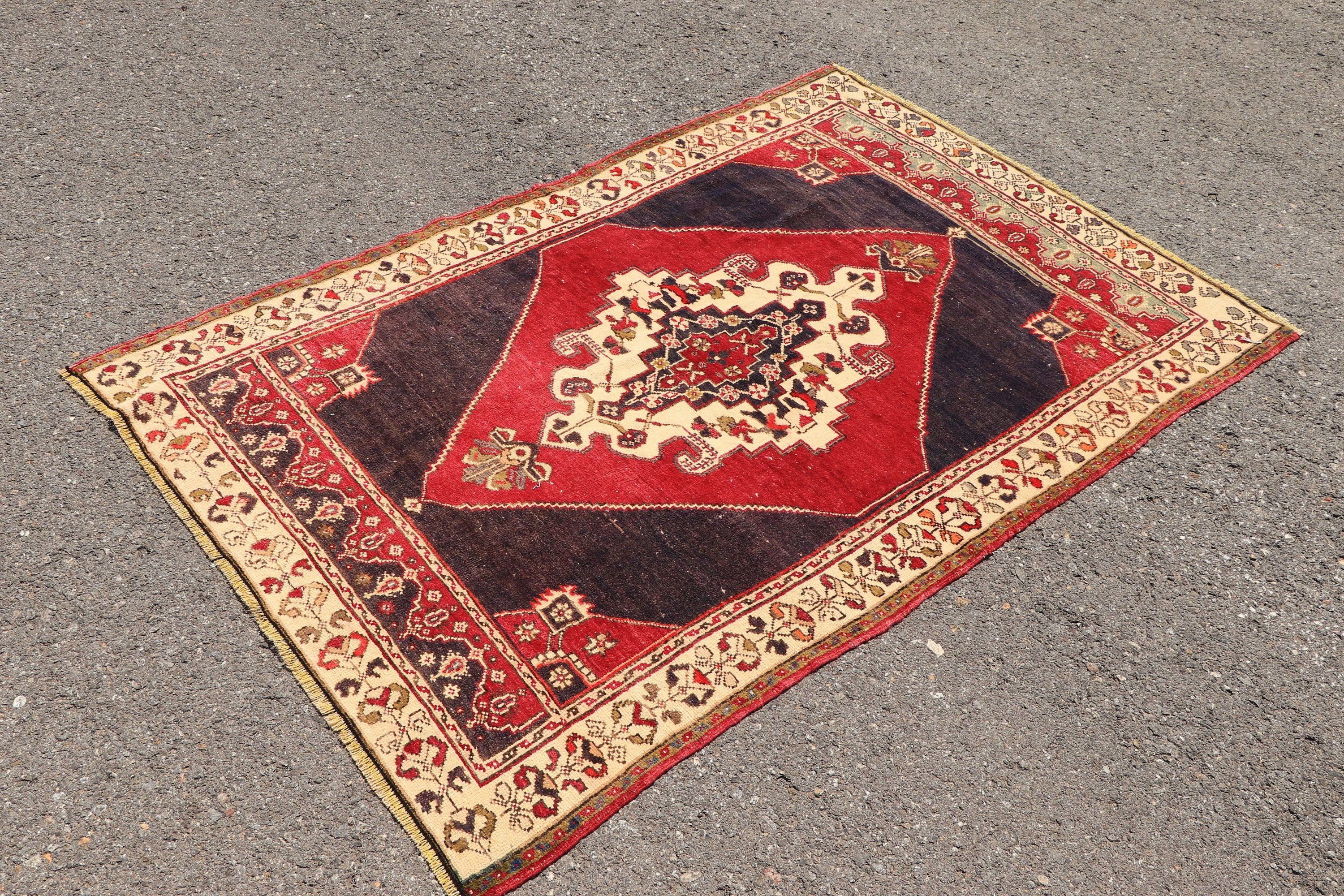 Vintage Rug, Moroccan Rug, Anatolian Rug, Turkish Rugs, Rugs for Entry, 3.9x5.8 ft Accent Rug, Kitchen Rugs, Red Moroccan Rug, Entry Rug