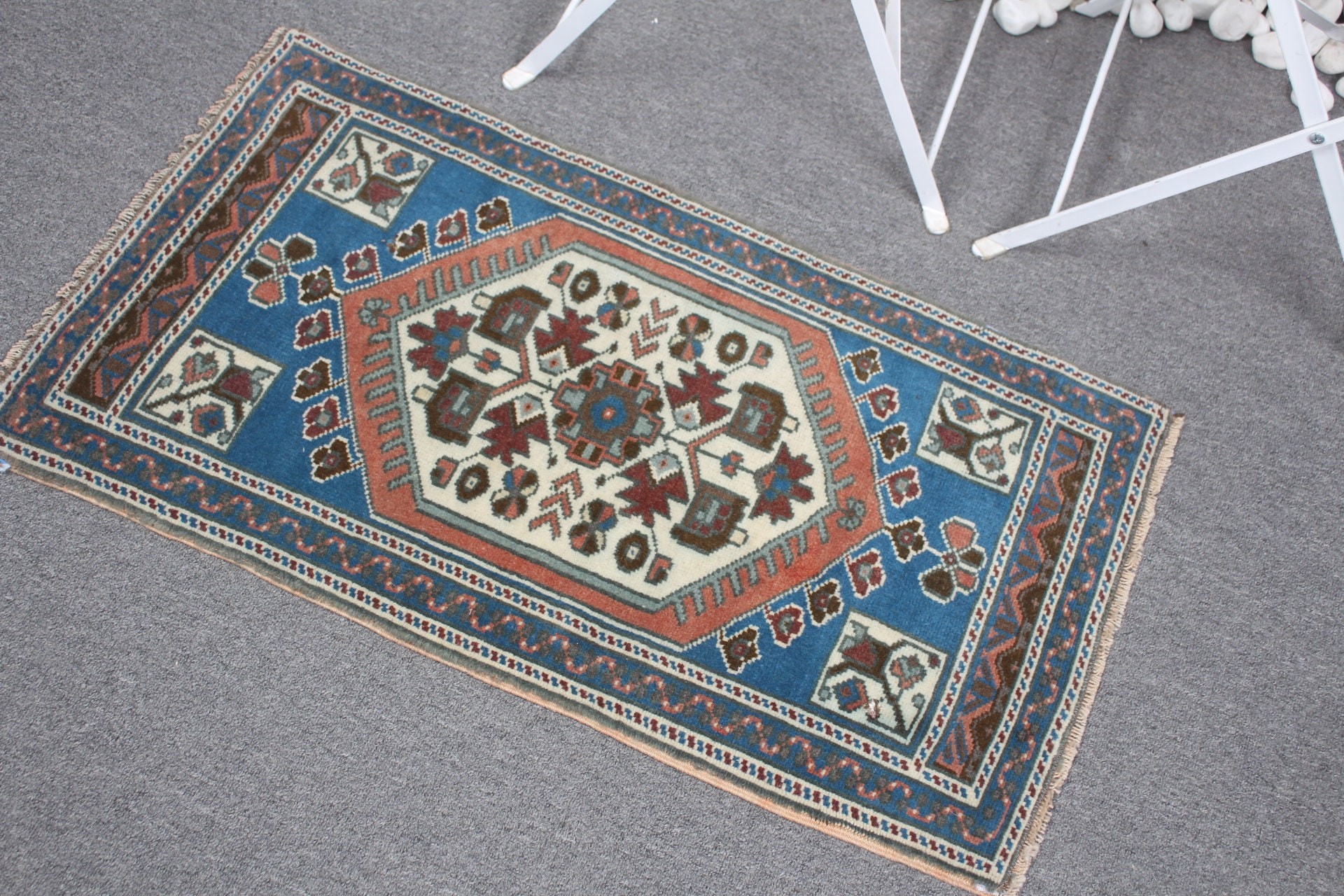 Vintage Rug, Car Mat Rugs, Kitchen Rug, 1.7x3.1 ft Small Rugs, Moroccan Rugs, Boho Rug, Blue Oriental Rug, Turkish Rugs, Antique Rug