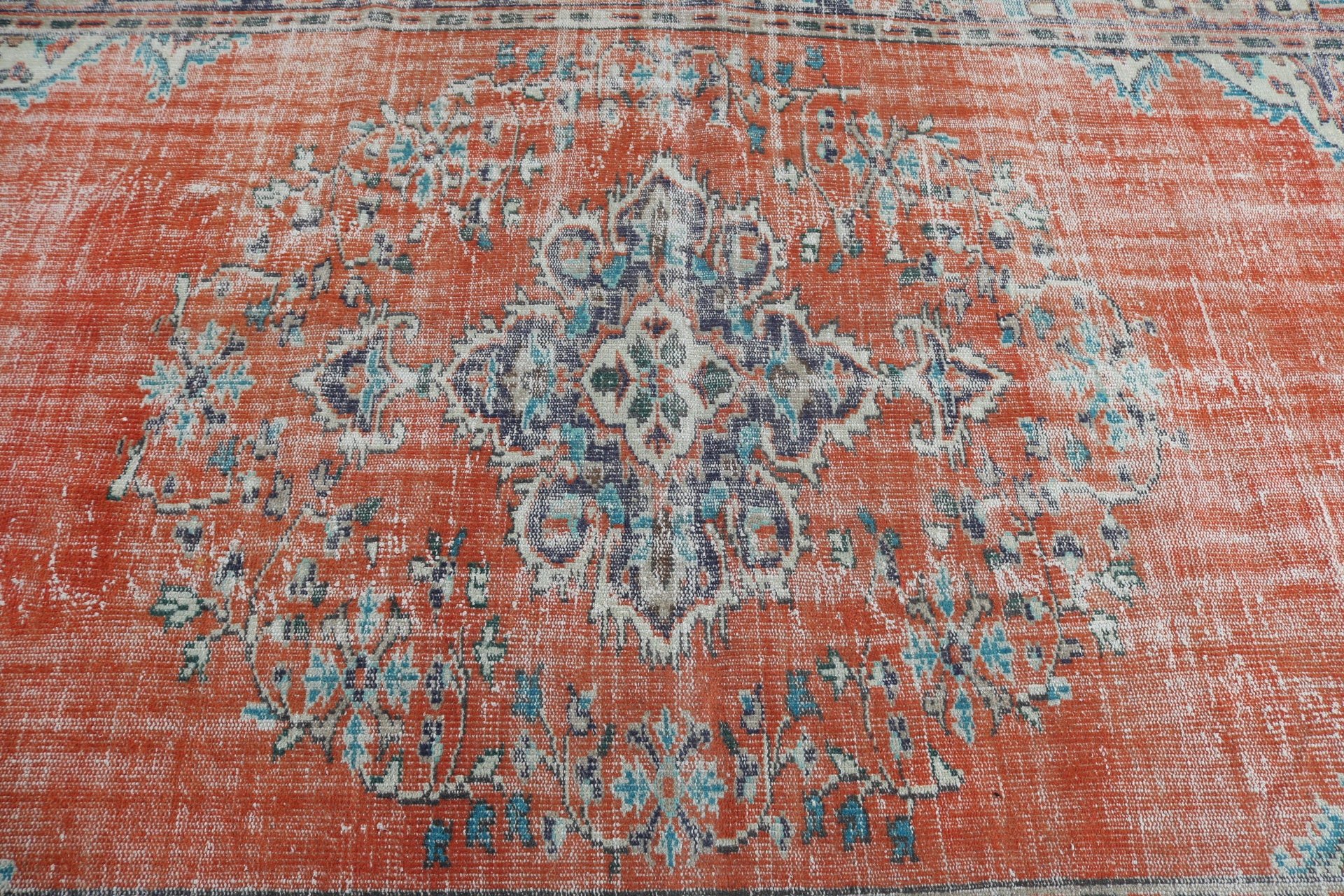 Ev Dekorasyonu Halıları, Anadolu Halıları, 6.5x10.4 ft Büyük Halı, Turuncu El Dokuma Halı, Büyük Boho Halıları, Büyük Vintage Halı, Vintage Halılar, Türk Halısı