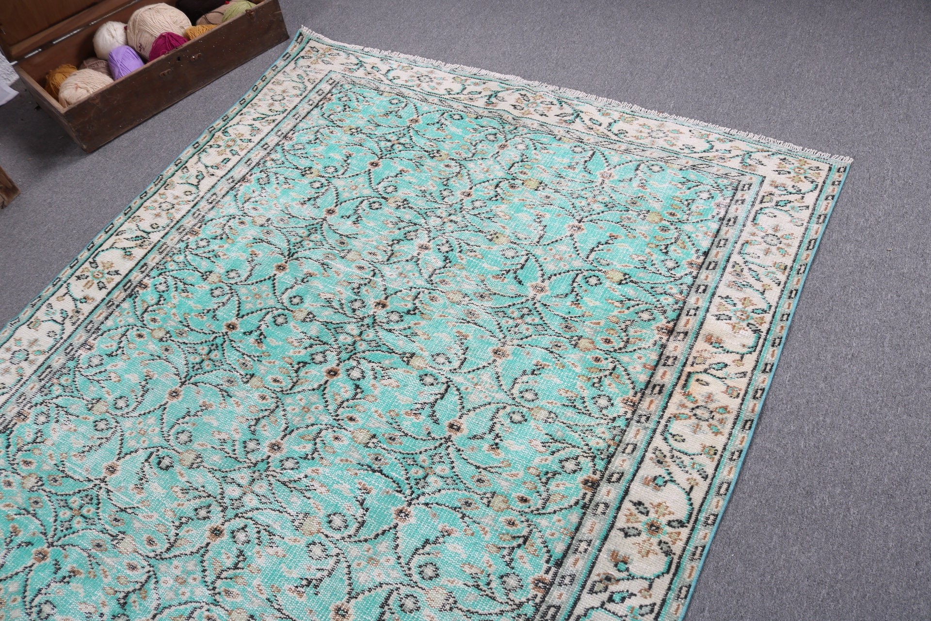 Yeşil Mutfak Halıları, Türk Halısı, Sanatsal Halı, Yemek Odası Halısı, 5,3x8,4 ft Büyük Halılar, Vintage Halılar, Büyük Boho Halısı, Yün Halısı