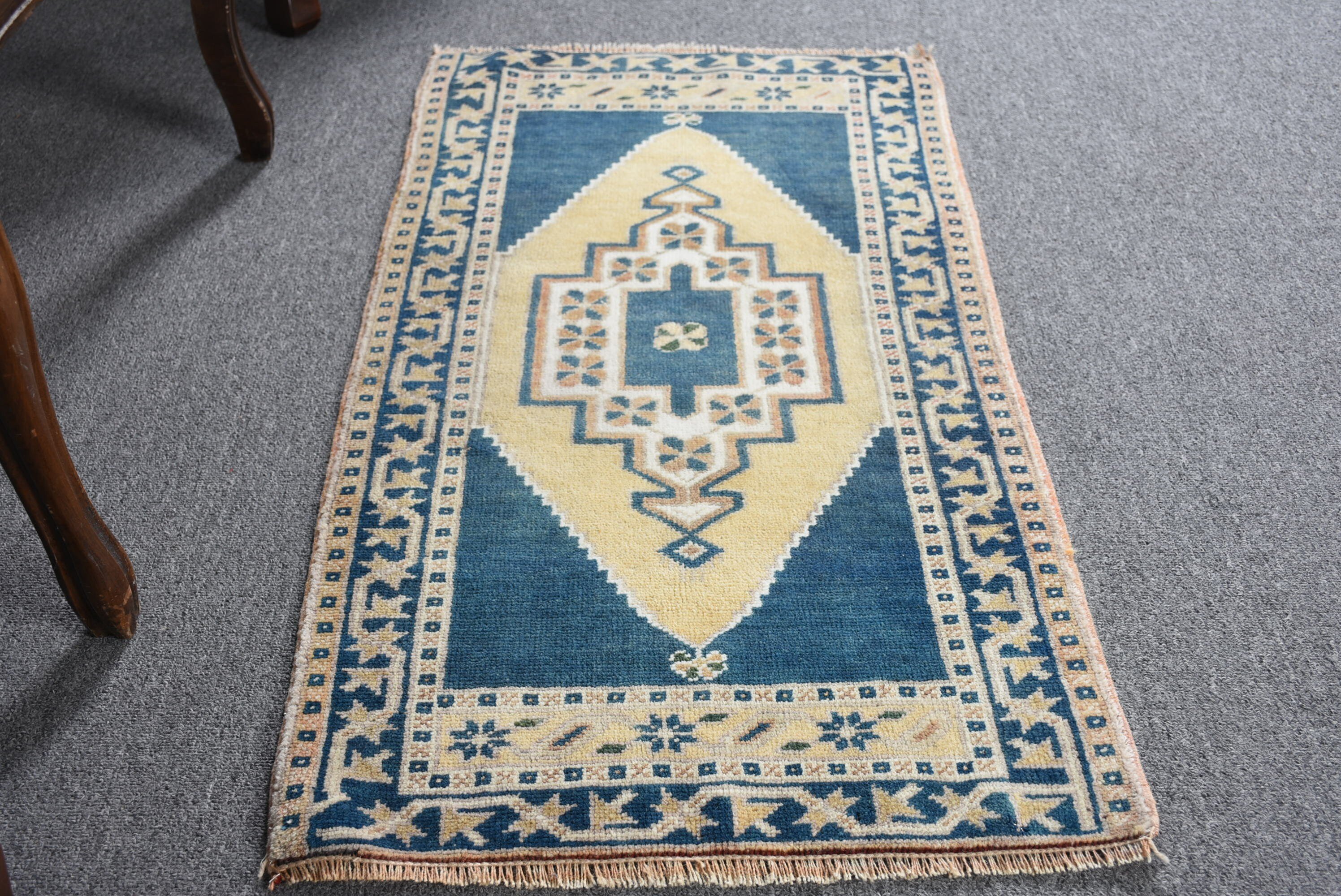 1.6x3 ft Small Rugs, Turkish Rug, Vintage Rug, Bathroom Rug, Rugs for Bath, Bedroom Rugs, Moroccan Rugs, Kitchen Rug, Blue Moroccan Rugs