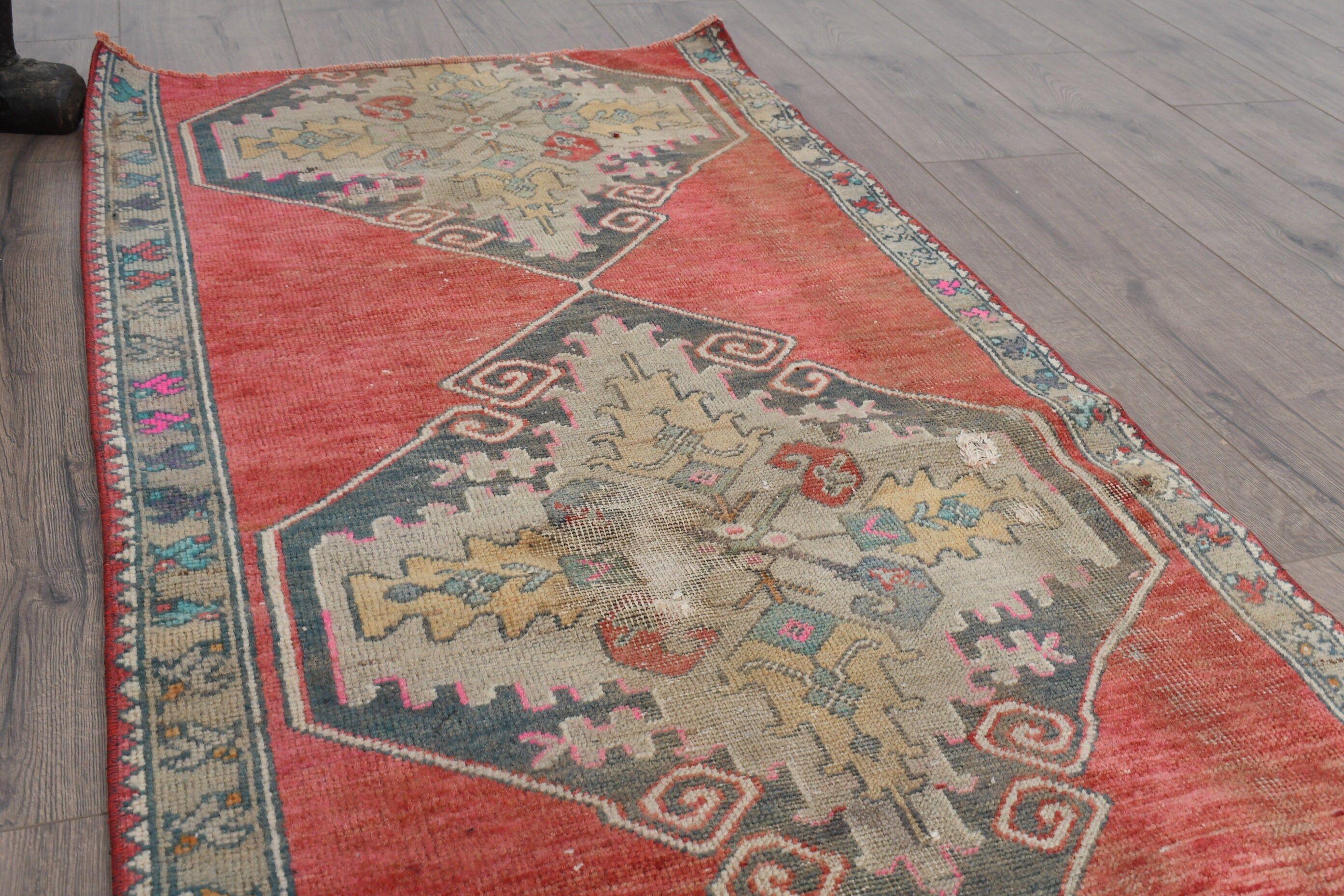 Rugs for Wall Hanging, Wool Rug, Turkish Rugs, Floor Rug, Vintage Rug, Bathroom Rug, Red Antique Rug, Kitchen Rug, 2.4x5.9 ft Small Rug