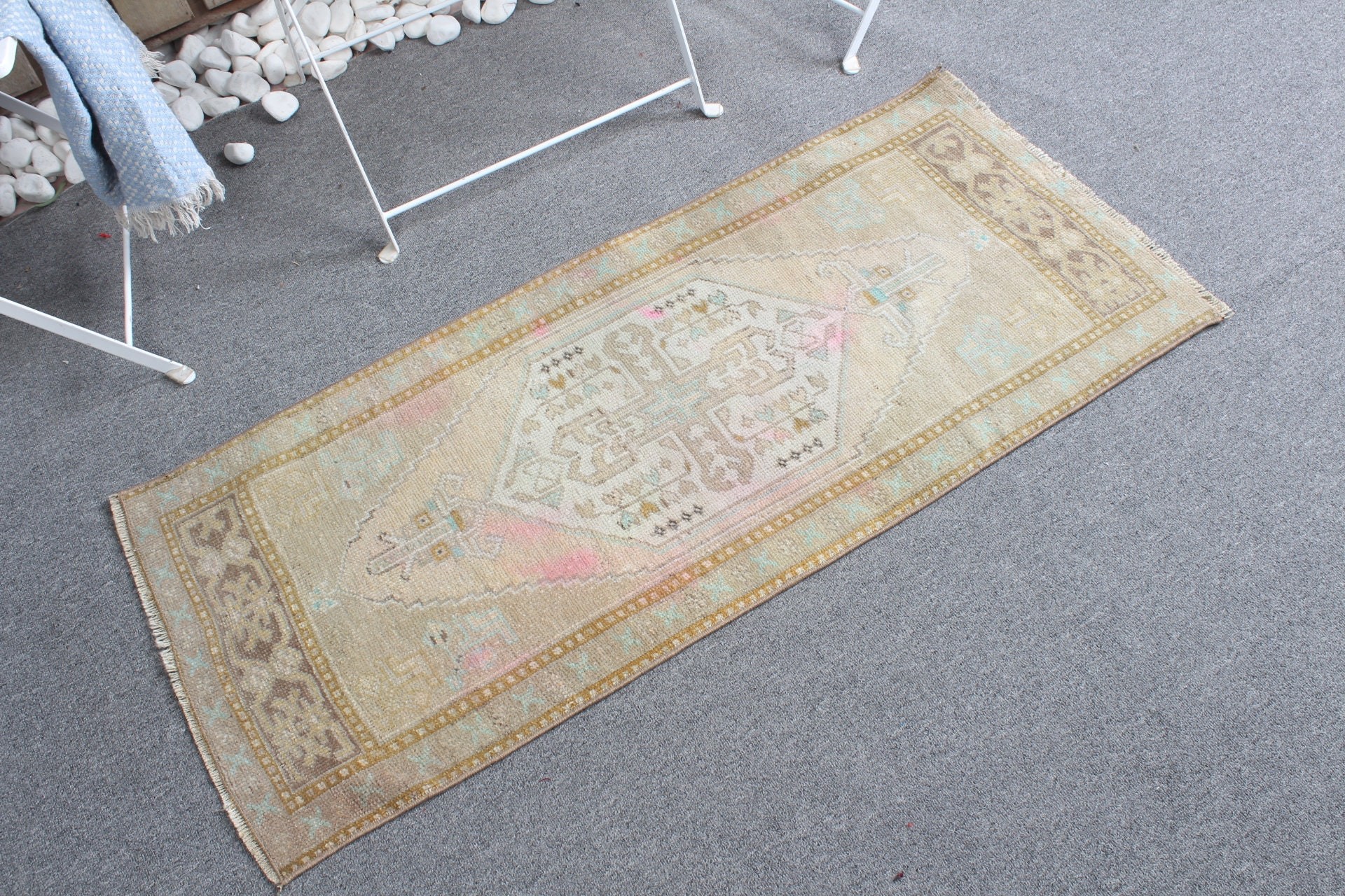 Turkish Rugs, Bathroom Rugs, Moroccan Rug, Beige Floor Rug, Wall Hanging Rug, 1.6x3.8 ft Small Rugs, Vintage Rug, Bedroom Rugs, Natural Rug