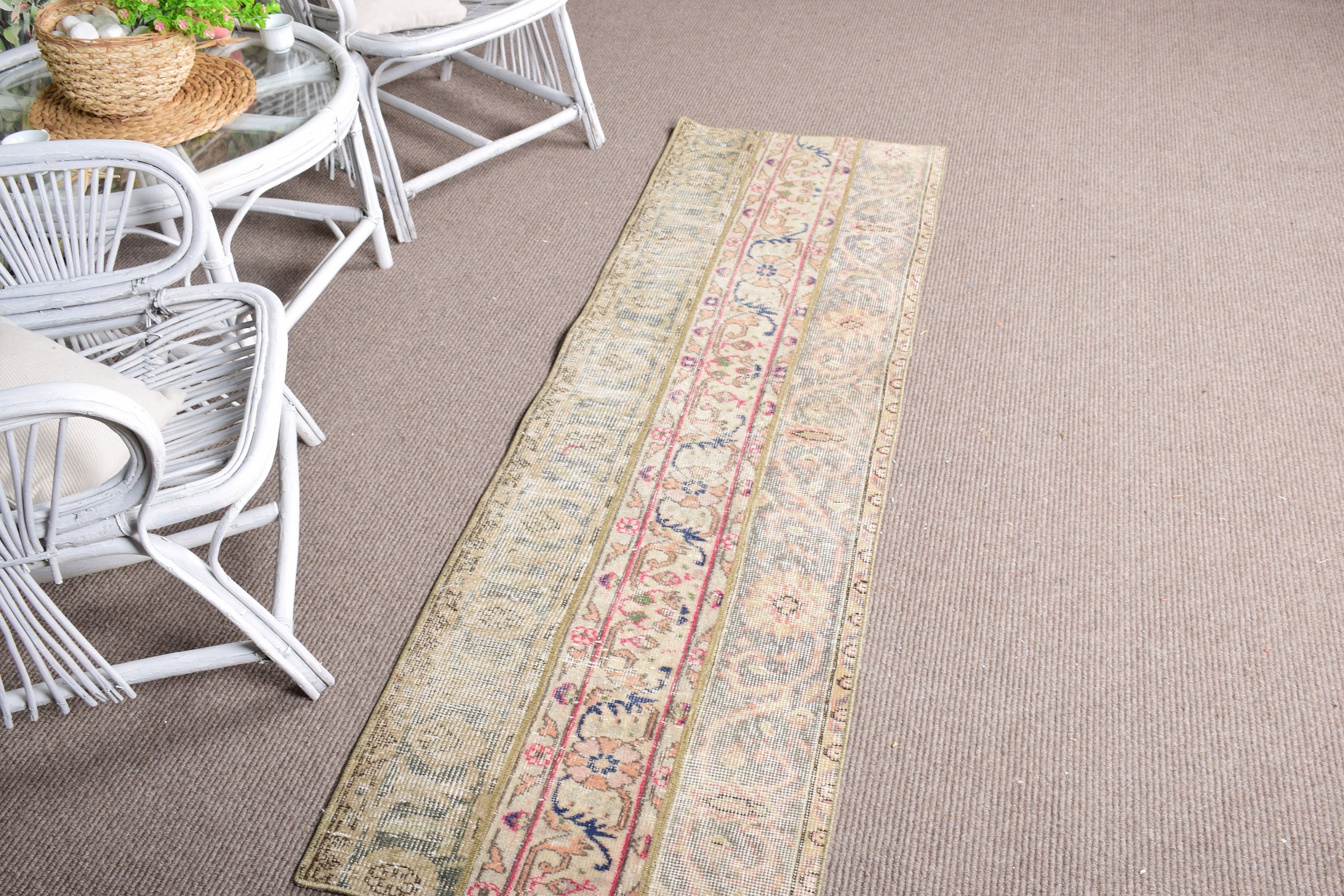 Turkish Rug, Oriental Rug, Kitchen Rugs, Hallway Rug, 2x6.5 ft Runner Rug, Vintage Rugs, Oushak Rug, Beige Oriental Rug, Rugs for Corridor