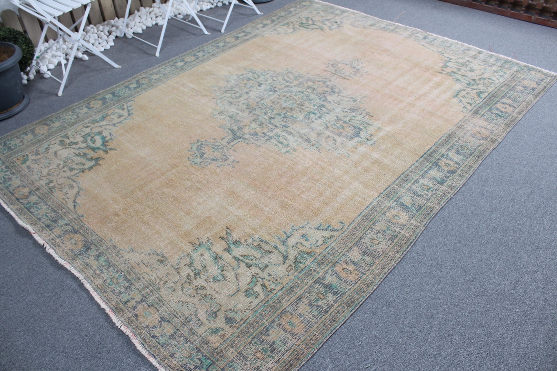 Salon Halısı, Yün Halısı, El Yapımı Halı, 6.3x8.6 ft Büyük Halılar, Yatak Odası Halıları, Türk Halısı, Vintage Halı, Turuncu Yatak Odası Halısı, Yemek Odası Halıları