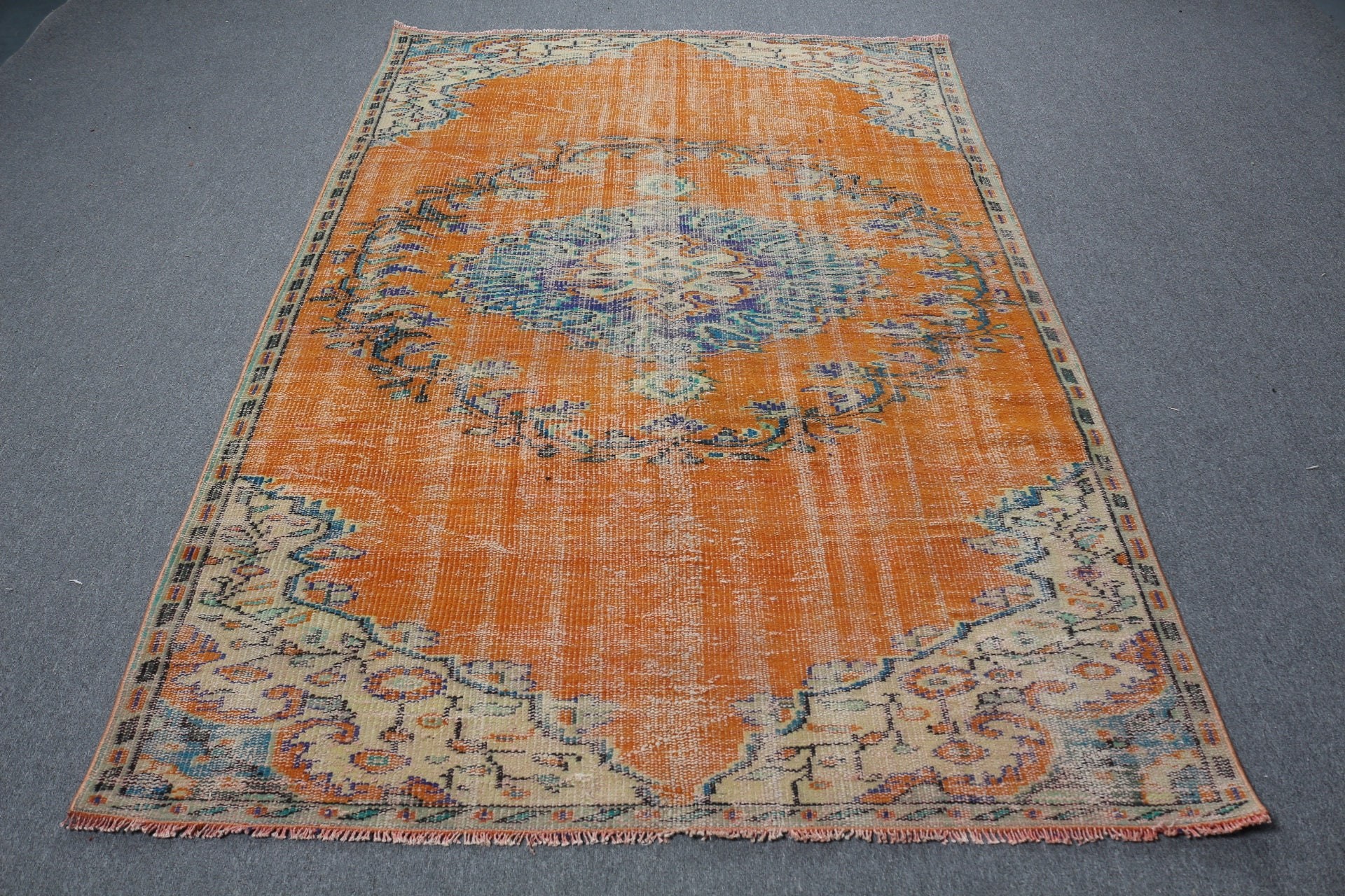 Floor Rugs, Moroccan Rugs, Bedroom Rug, Living Room Rug, Natural Rugs, Orange Oriental Rug, Turkish Rug, Vintage Rug, 5.2x8 ft Large Rugs