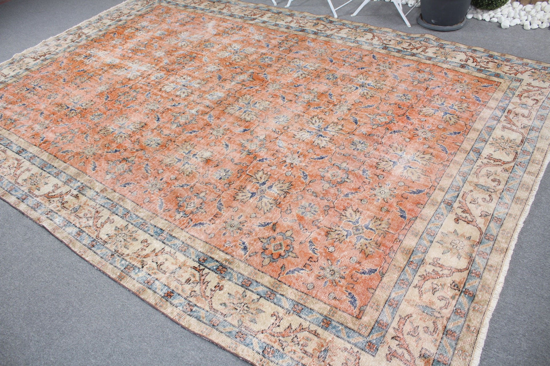 Bohemian Rug, Living Room Rug, Floor Rug, Salon Rugs, Turkish Rug, Orange Oriental Rug, Vintage Rugs, 7.7x11 ft Oversize Rug